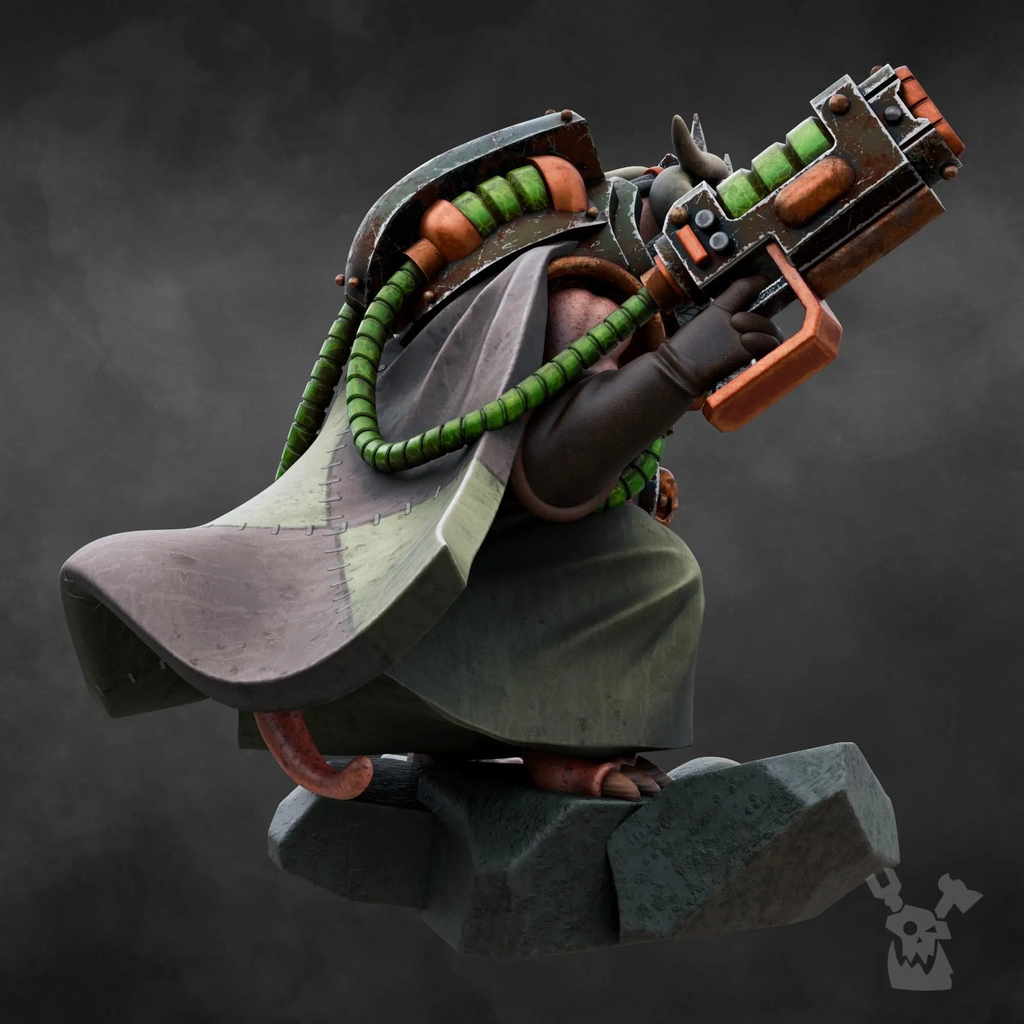 3D printed shift supervisor miniature of mine rats by Last Hope Miniatures for DakkaDakka Miniatures, detailed small figure.