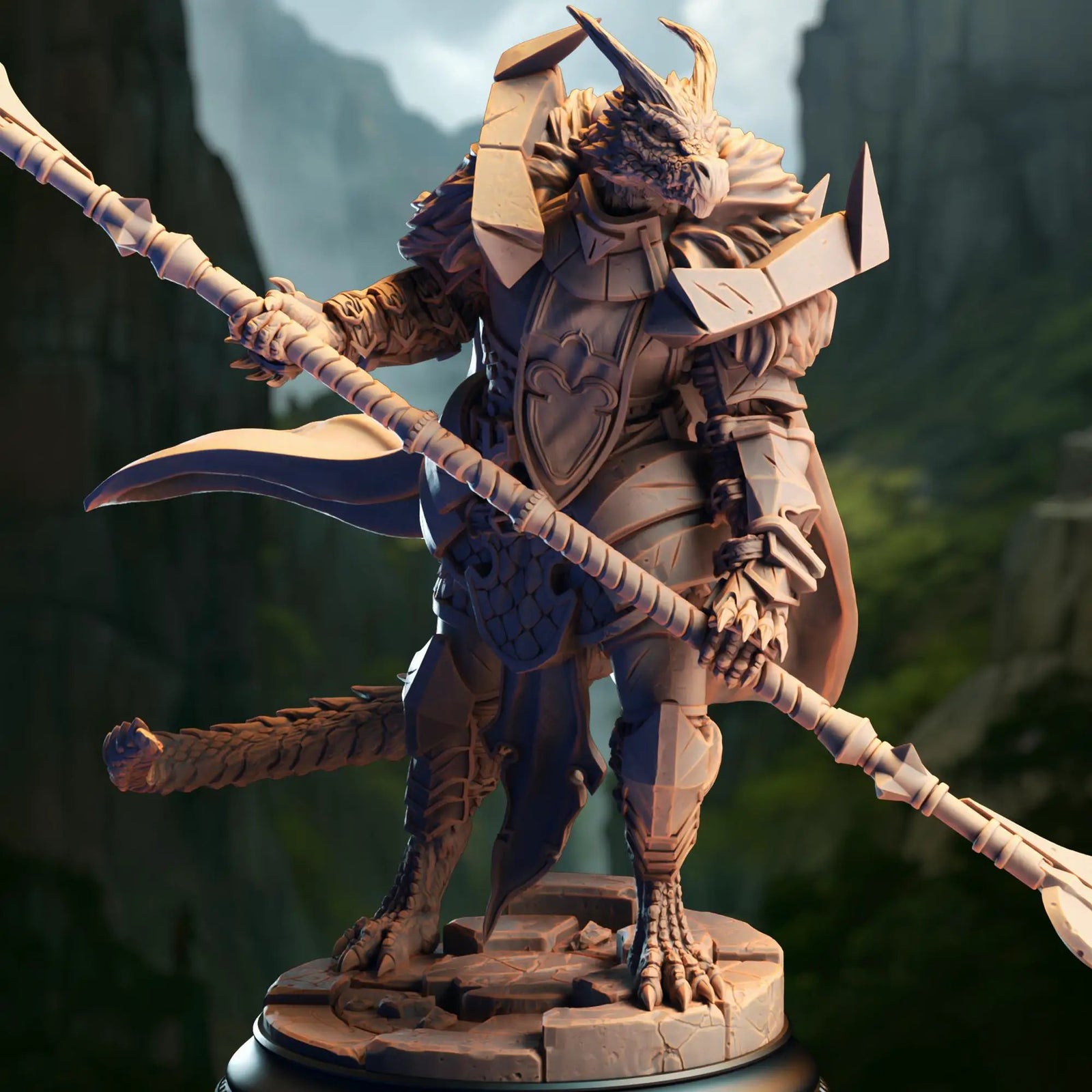 3D printed silver Dragonborn Paladin miniature by Last Hope Miniatures for Dungeons & Dragons tabletop gaming.