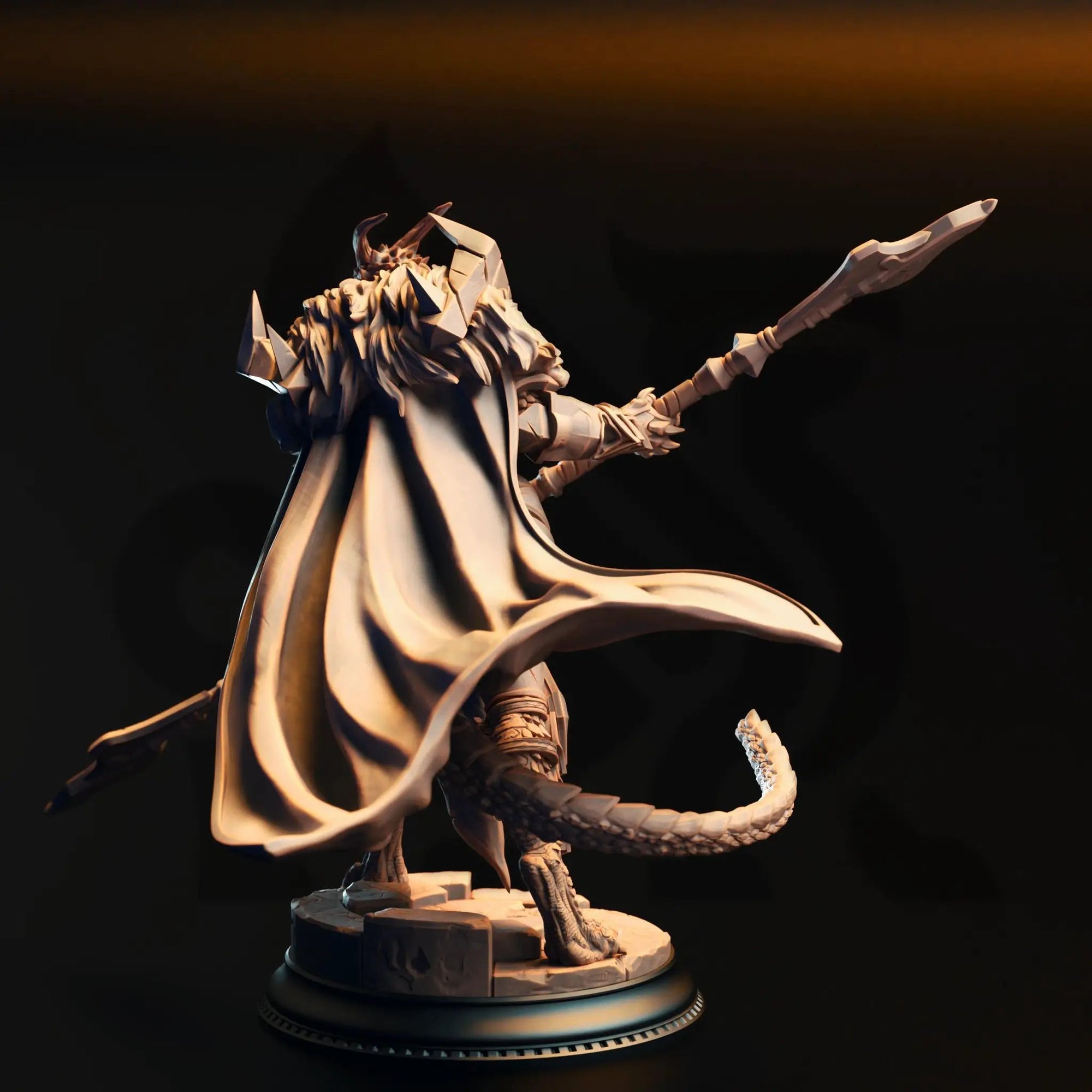 3D printed silver Dragonborn Paladin miniature by Last Hope Miniatures, detailed fantasy tabletop figure with armor and sword.