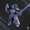 3D printed Sir Laurence the Protector miniature by DakkaDakka Miniatures, showing detailed armor and heroic stance on a base.