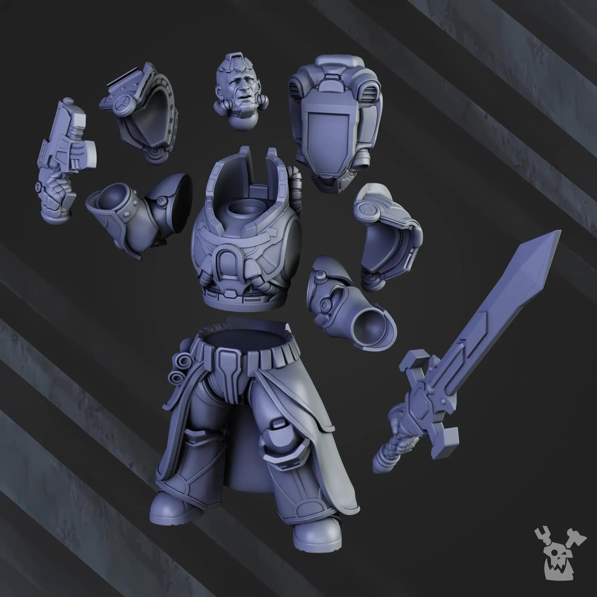3D printed Sir Laurence the Protector miniature by Last Hope Miniatures, featuring detailed armor and a heroic stance.