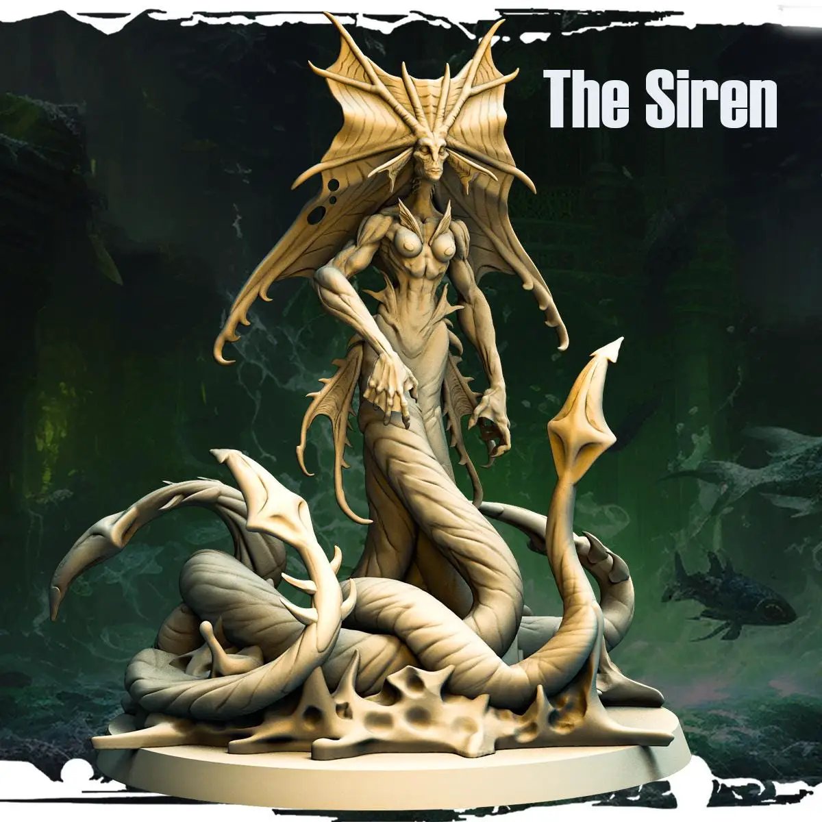 3D printed Siren Queen figurine by Last Hope Miniatures, detailed marine creature with flowing hair and intricate design.