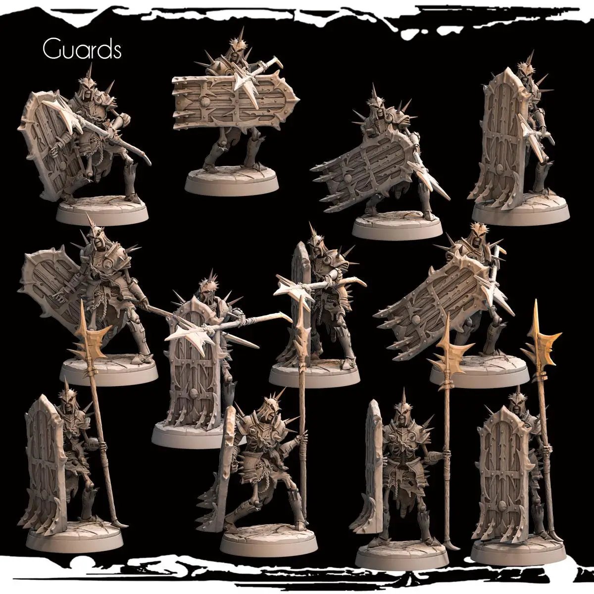 3D printed skeletal guards miniature by Last Hope Miniatures for tabletop gaming, detailed bone armor and skeletal figures.