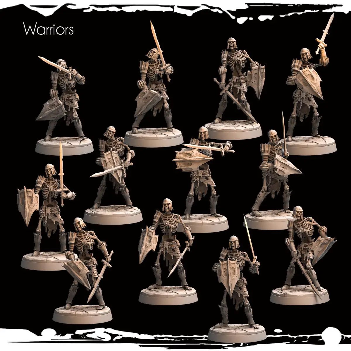 3D printed skeletal warrior miniature by Last Hope Miniatures for Monolith Arts, detailed skeletal armor and weapon in a dark fantasy style.