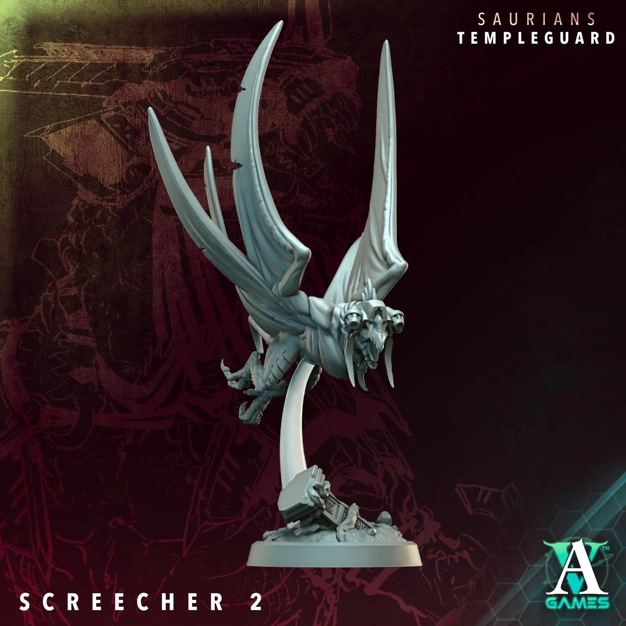 3D printed Skyfire Screechers miniature by Last Hope Miniatures, featuring detailed dragon-like creature with fiery wings.