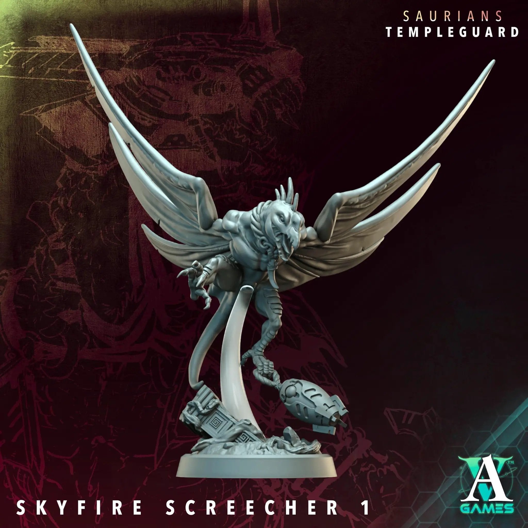 3D printed Skyfire Screechers miniatures by Last Hope Miniatures, featuring detailed dragon-like figures from Archvillain Games.