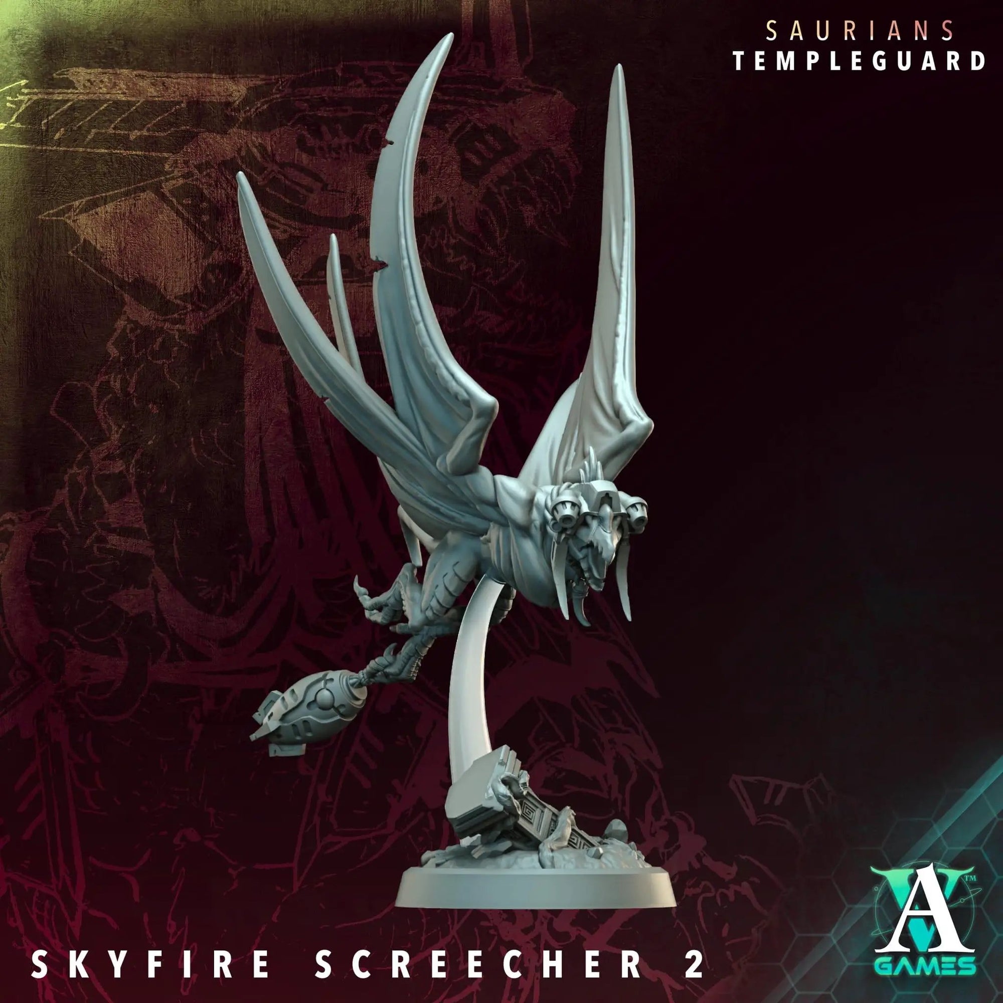 3D printed Skyfire Screechers miniature by Last Hope Miniatures, featuring detailed dragon-like creatures with vibrant wings.