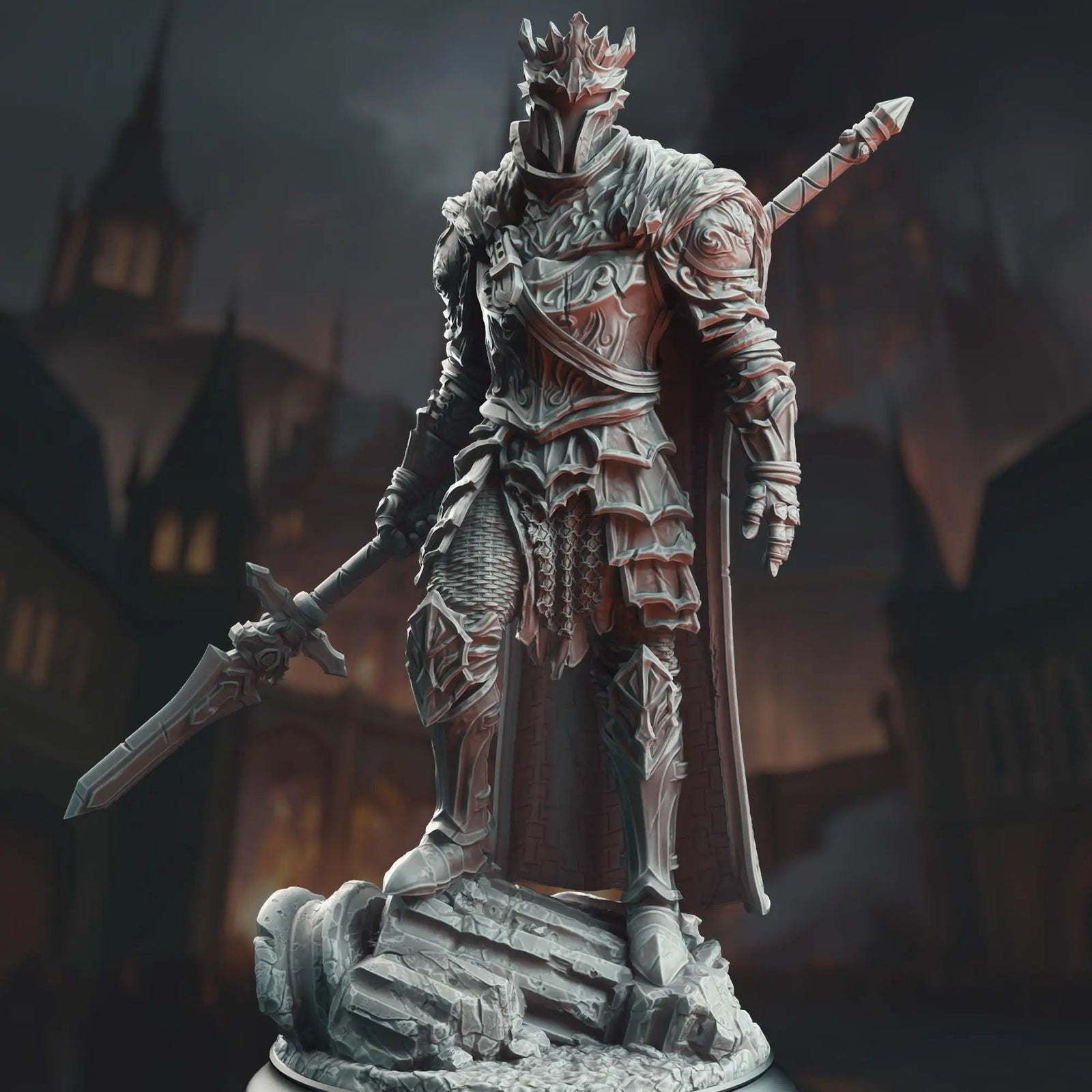 3D printed Slayer Knight miniature by Last Hope Miniatures for DM Stash, featuring detailed armor and weaponry.