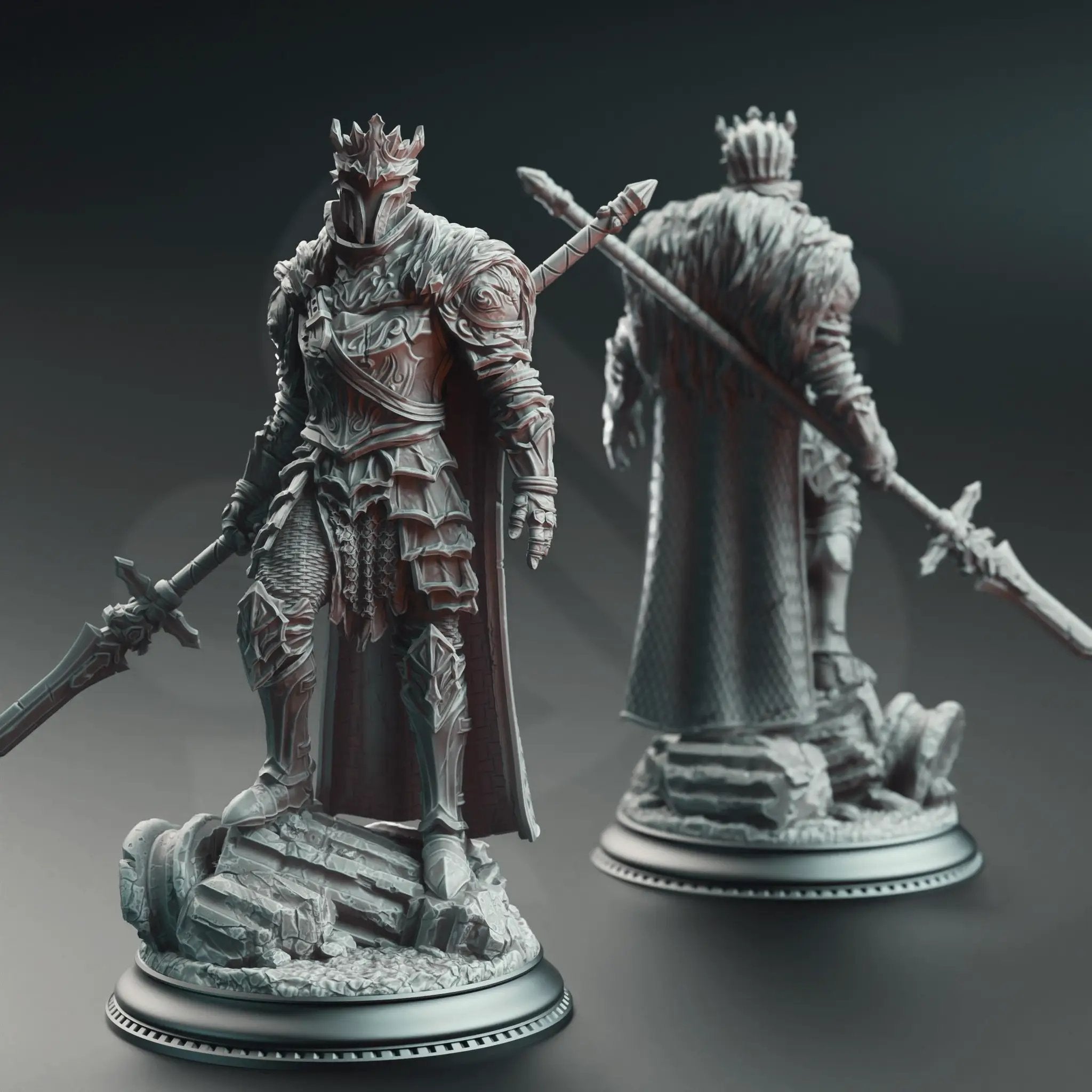 3D printed Slayer Knight miniature by Last Hope Miniatures, detailed fantasy figure with armor and sword, on a display base.