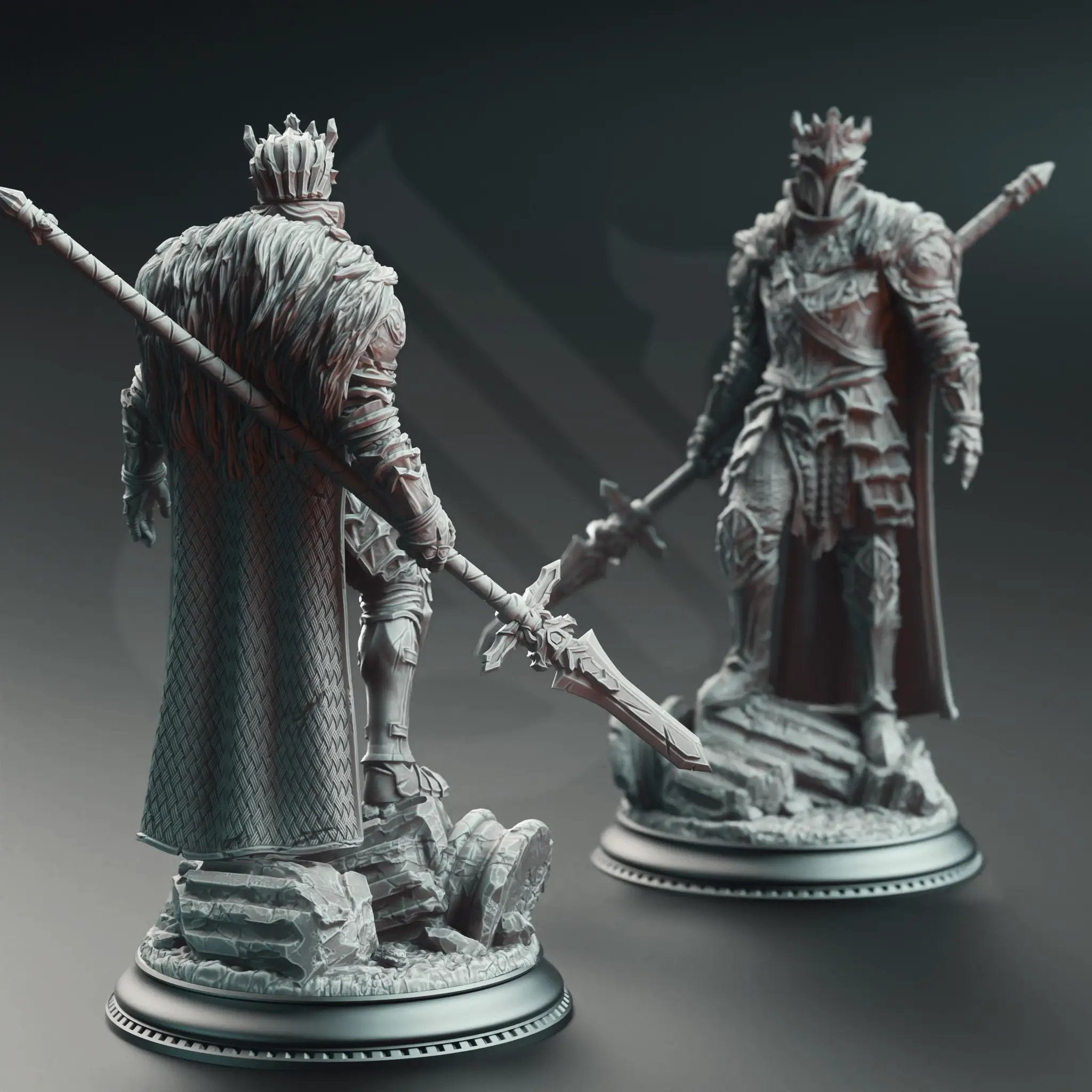 3D printed Slayer Knight miniature by Last Hope Miniatures, detailed dark fantasy figure with armor and weapon, on a display base.