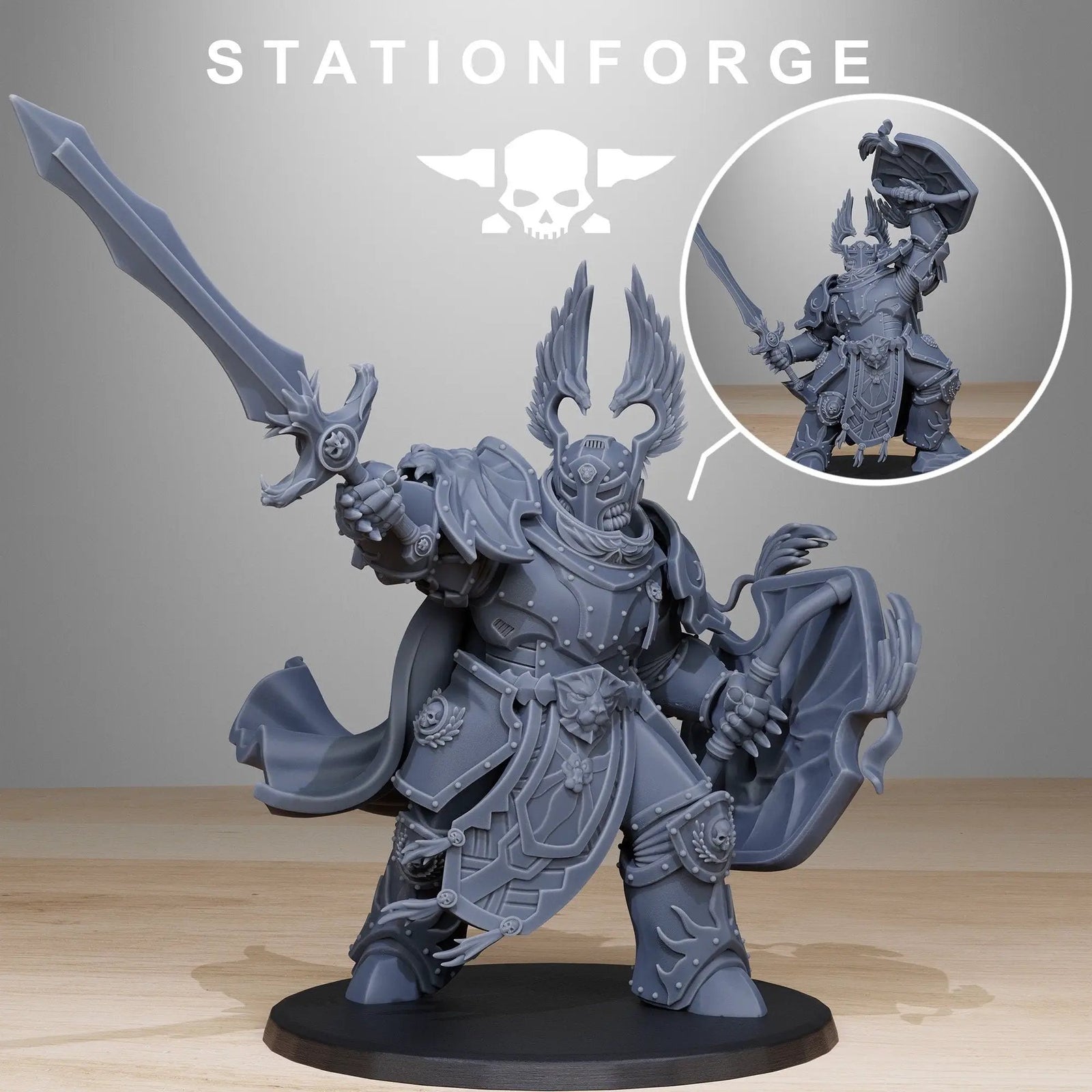 3D printed Socratis Archon miniature by Last Hope Miniatures, detailed fantasy figure with intricate armor and weaponry.