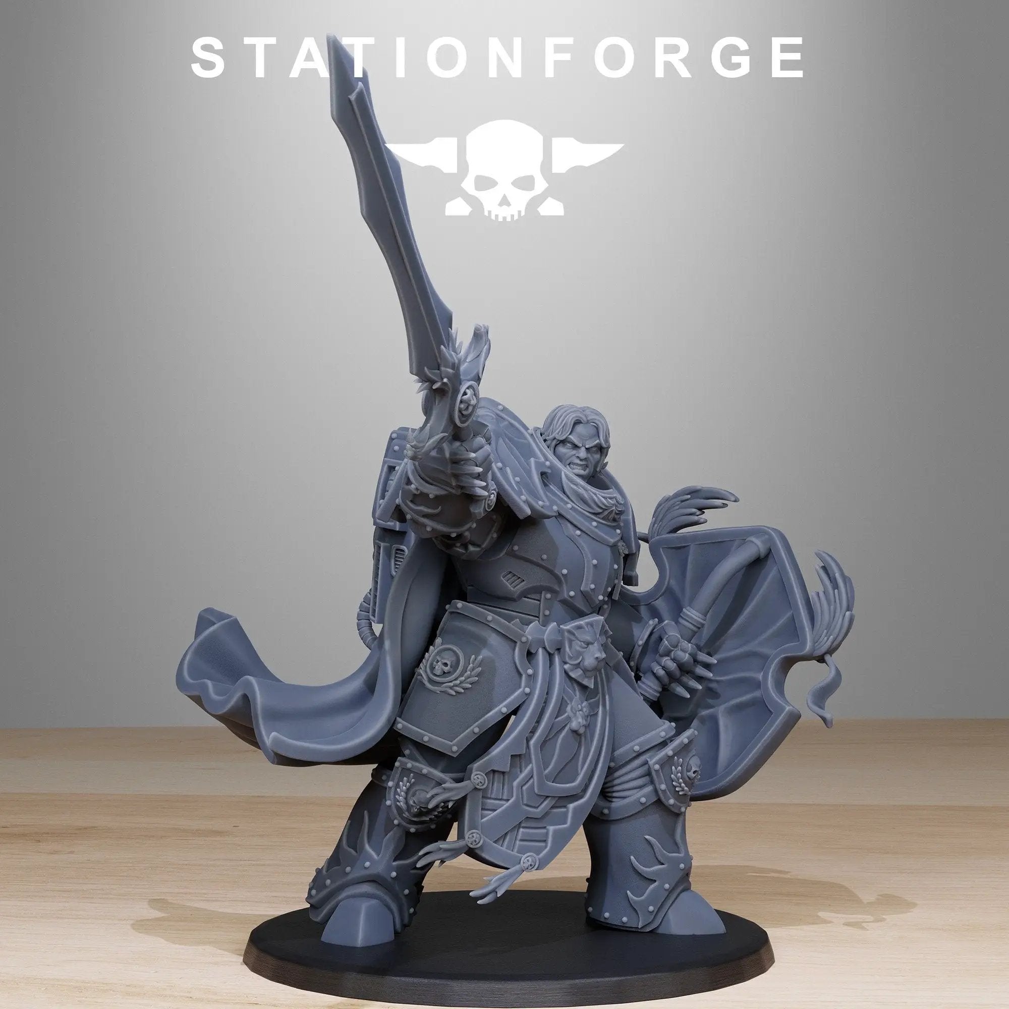 3D printed Socratis Archon miniature by StationForge Miniatures, detailed fantasy figure with intricate armor and regal stance.