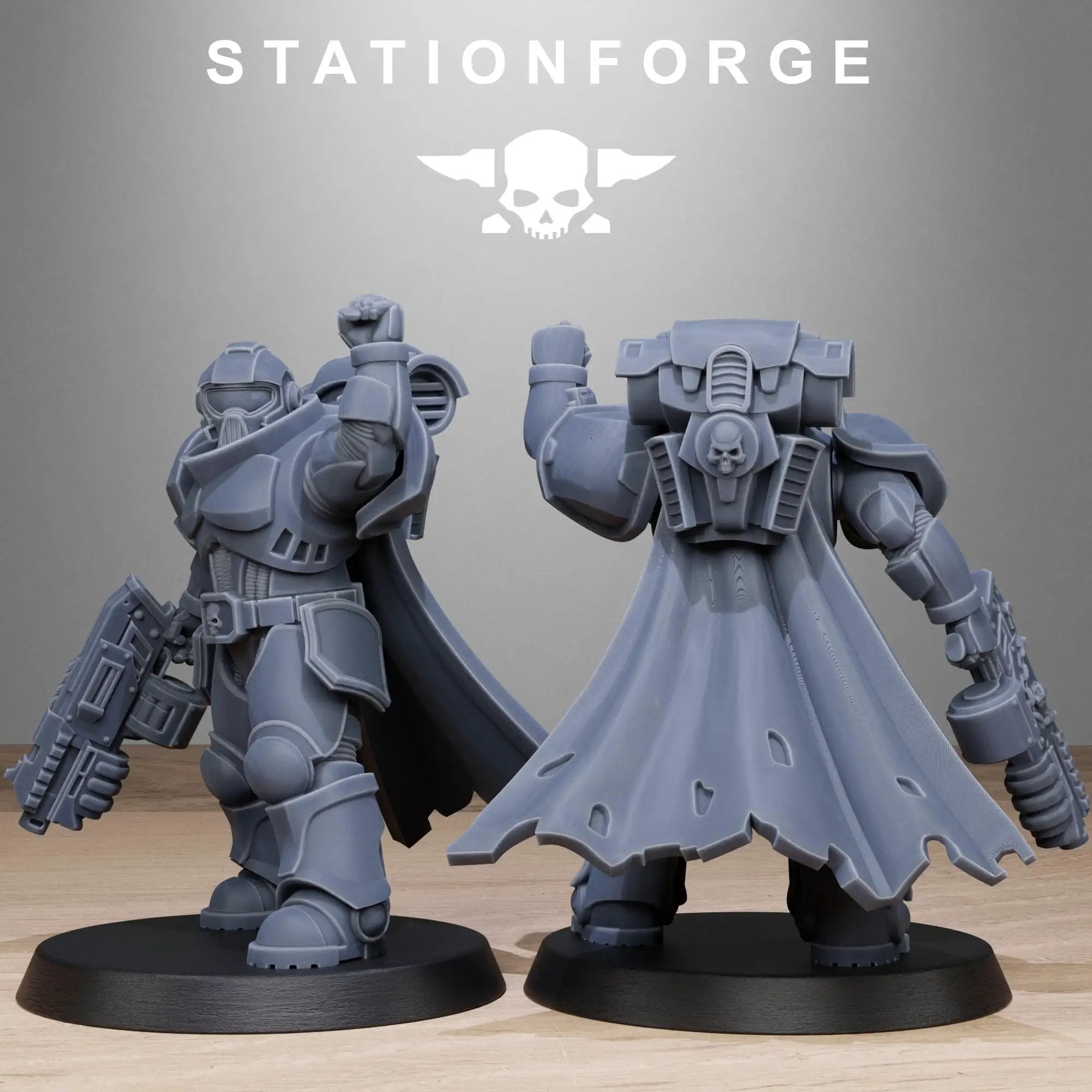 Three 3D printed Socratis Brutes miniatures by StationForge for Last Hope Miniatures, detailed and ready for tabletop gaming.