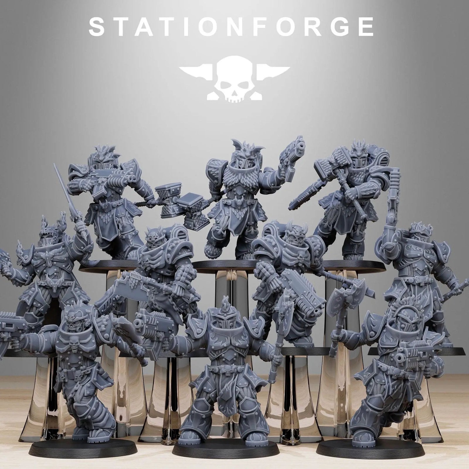 3D printed Socratis Dragon Knights miniatures by Last Hope Miniatures, detailed fantasy figures with armored dragon-themed warriors