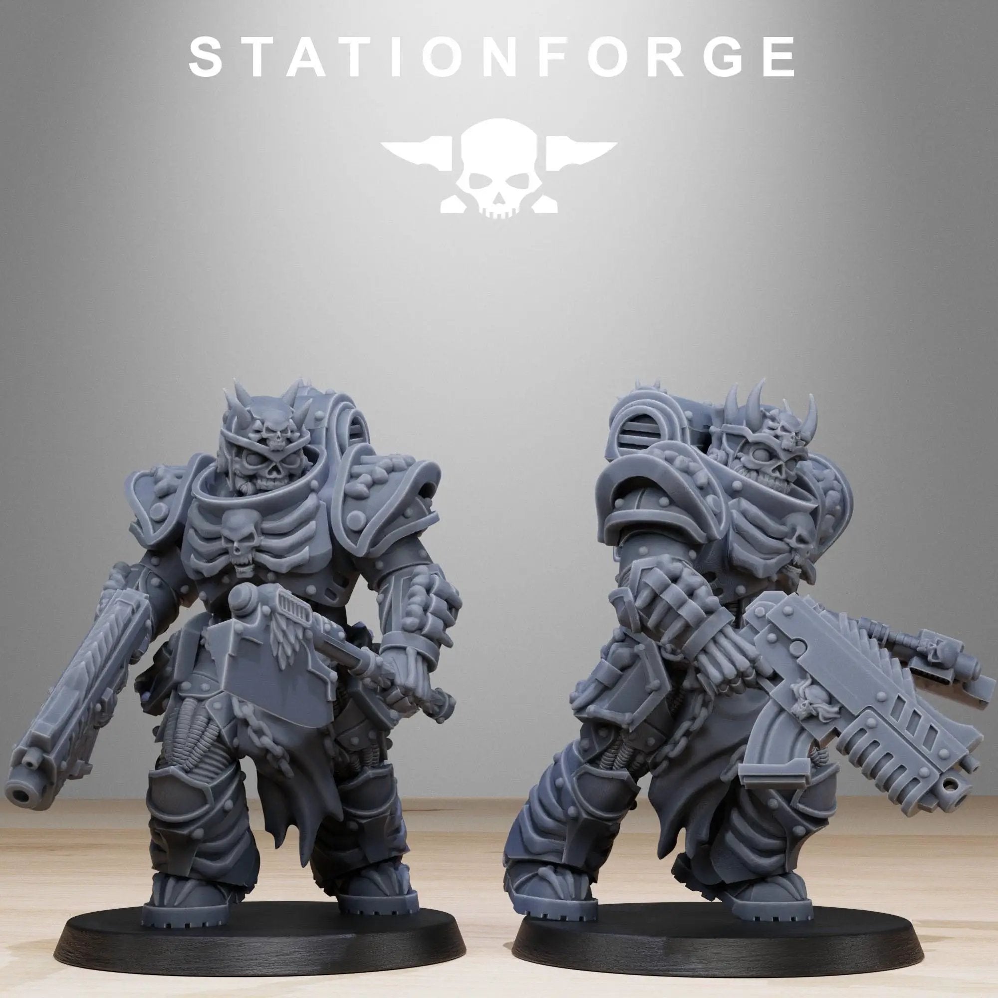 3D printed Socratis Dragon Knights by Stationforge Miniatures, detailed miniature figures in dynamic poses on a textured base.