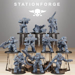 3D printed Socratis Exterminators miniatures by Last Hope Miniatures, detailed sci-fi models from StationForge Miniatures.