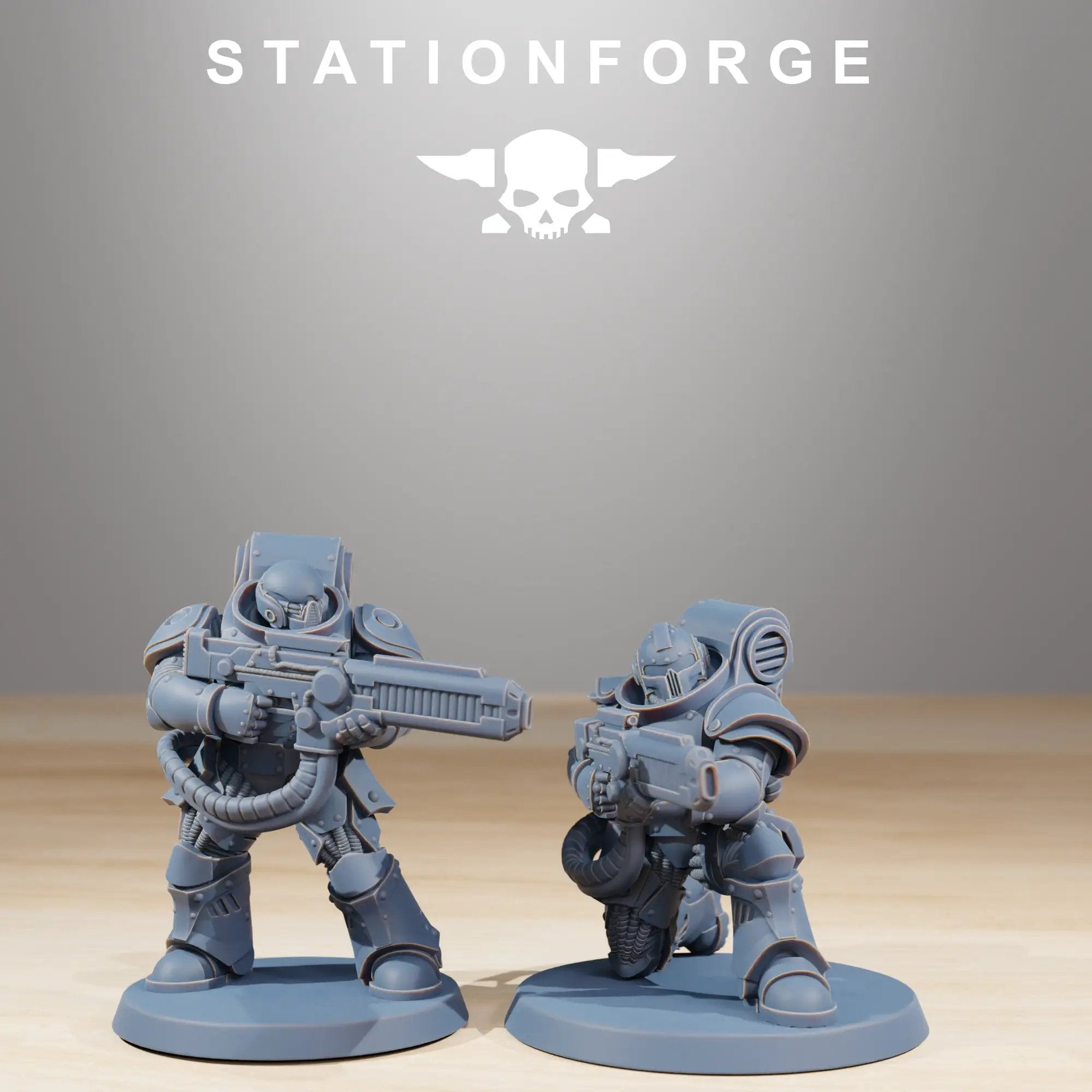 3D printed Socratis Exterminators miniatures by Last Hope Miniatures for StationForge, featuring detailed sci-fi robot designs.