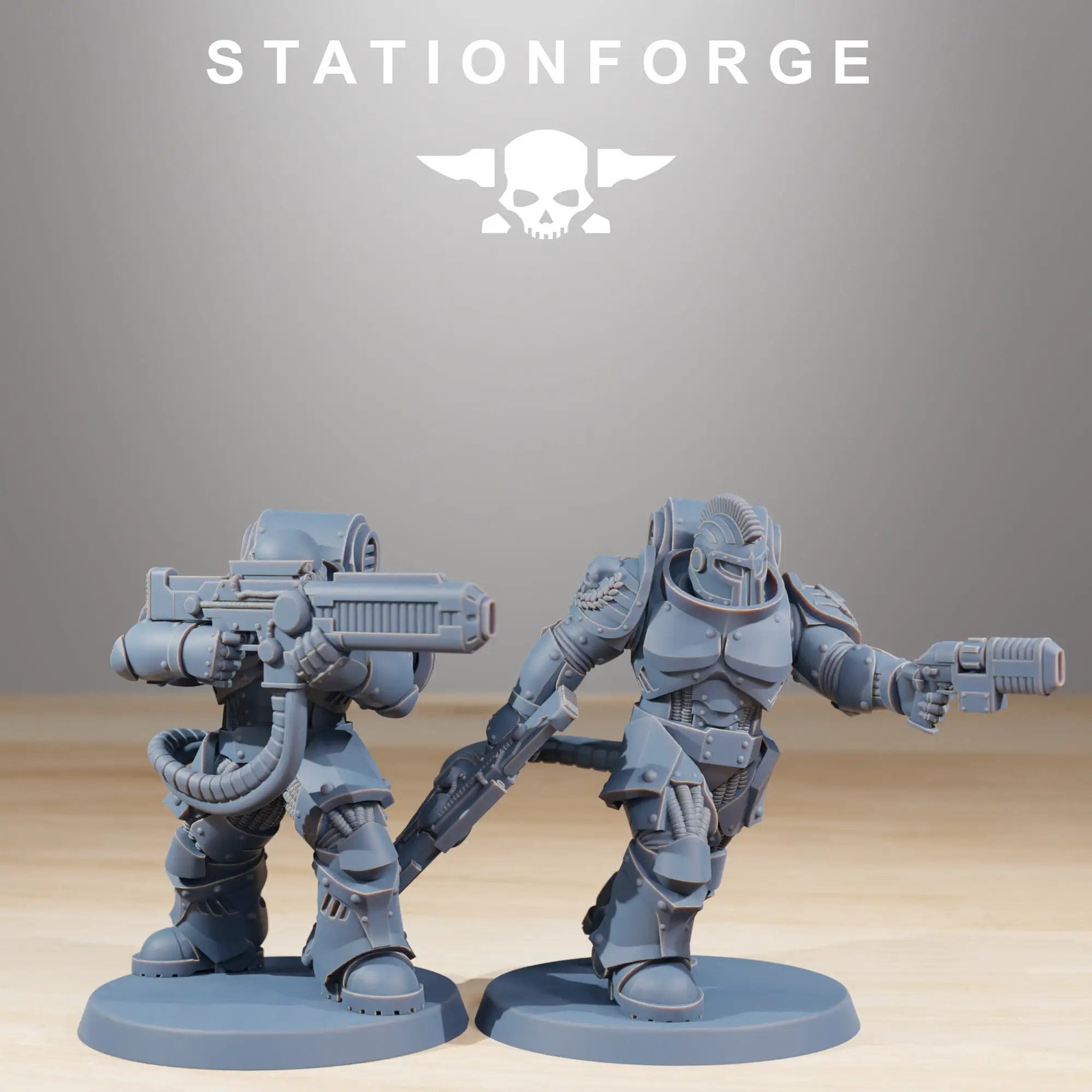 3D printed Socratis Exterminators miniatures by Last Hope Miniatures for StationForge, featuring detailed sci-fi soldier models.
