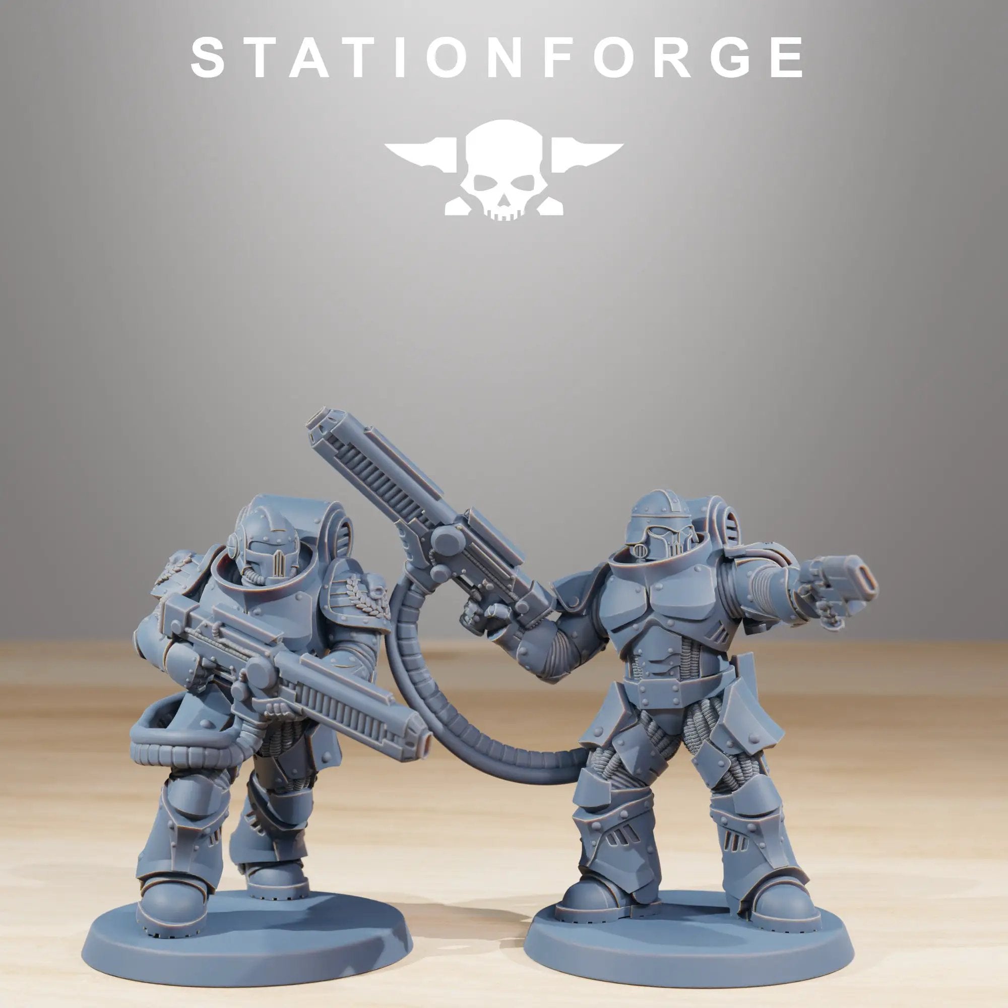 3D printed Socratis Exterminators miniatures by Last Hope Miniatures for StationForge, featuring detailed sci-fi soldier figures.