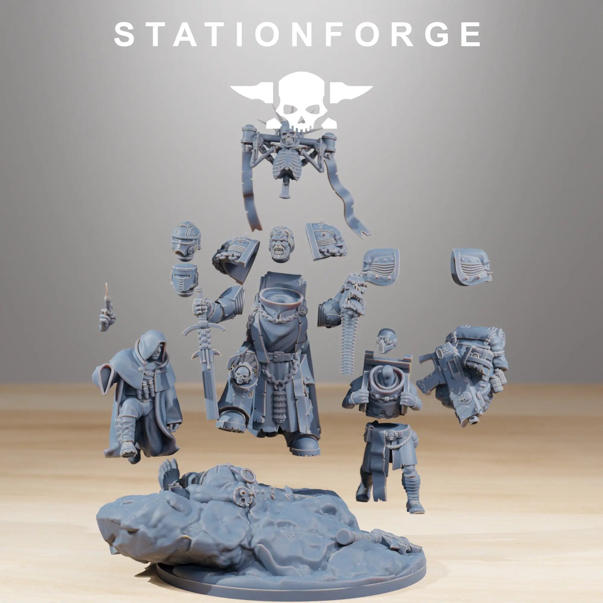 3D printed Socratis Grand Master miniature by StationForge Miniatures, detailed figure with intricate armor and dynamic pose.