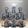 3D printed Socratis Knights miniature by StationForge Miniatures, detailed fantasy figures with armored knights in a dynamic pose.