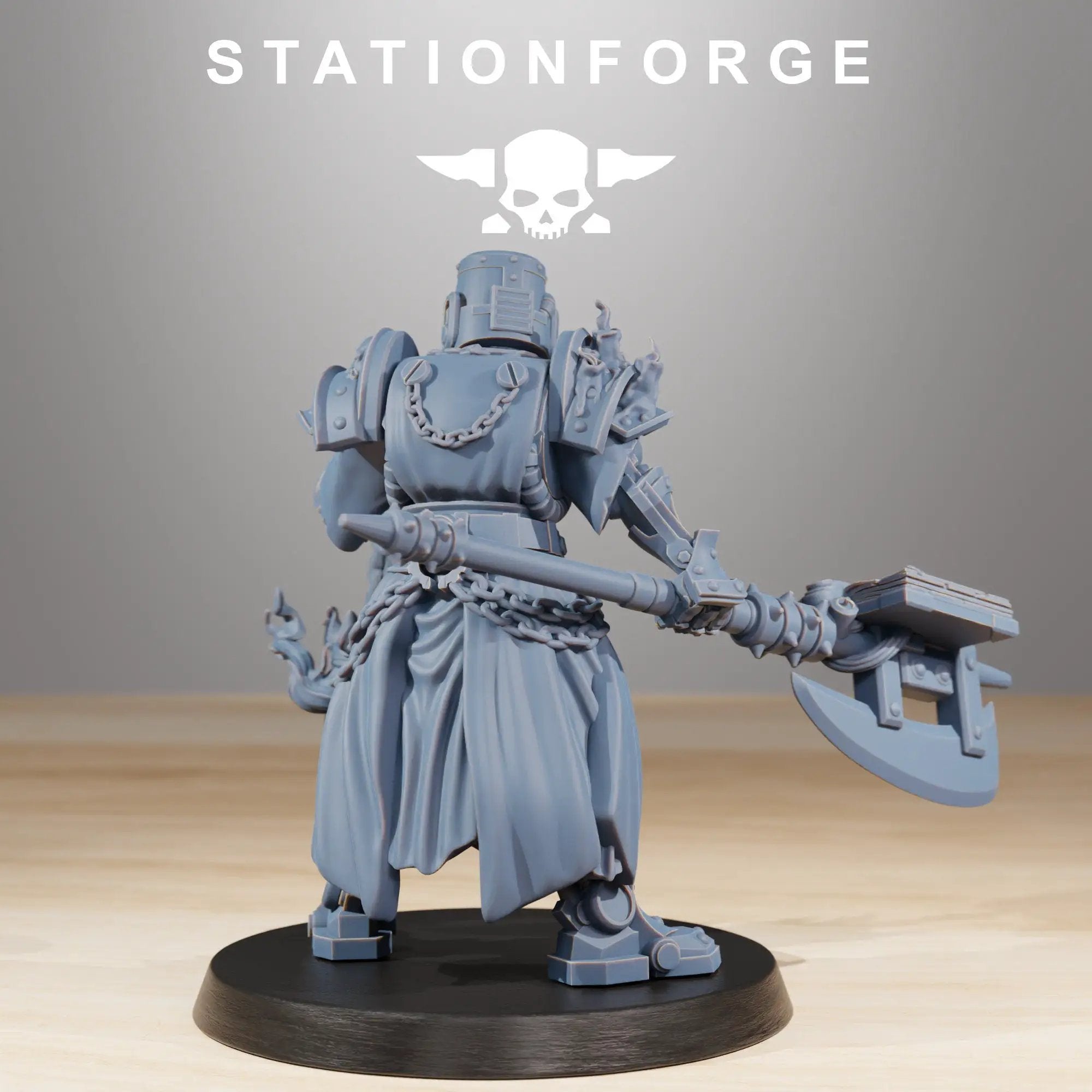 3D printed Socratis Leader miniature by StationForge, detailed sculpt with armor and weapon, designed for Last Hope Miniatures tabletop game