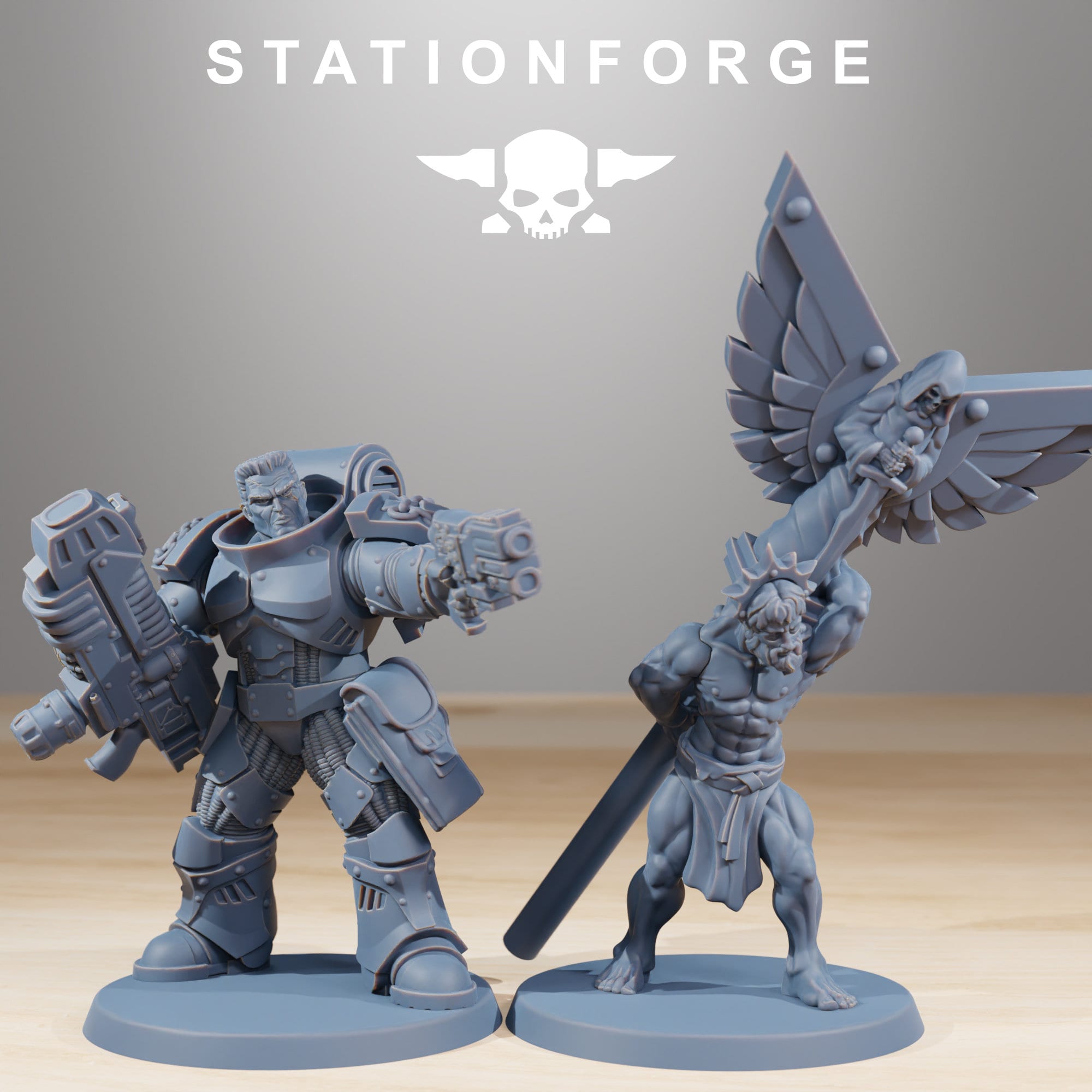 3D printed Socratis reinforcers by StationForge Miniatures, detailed miniature components for Last Hope Miniatures tabletop game.