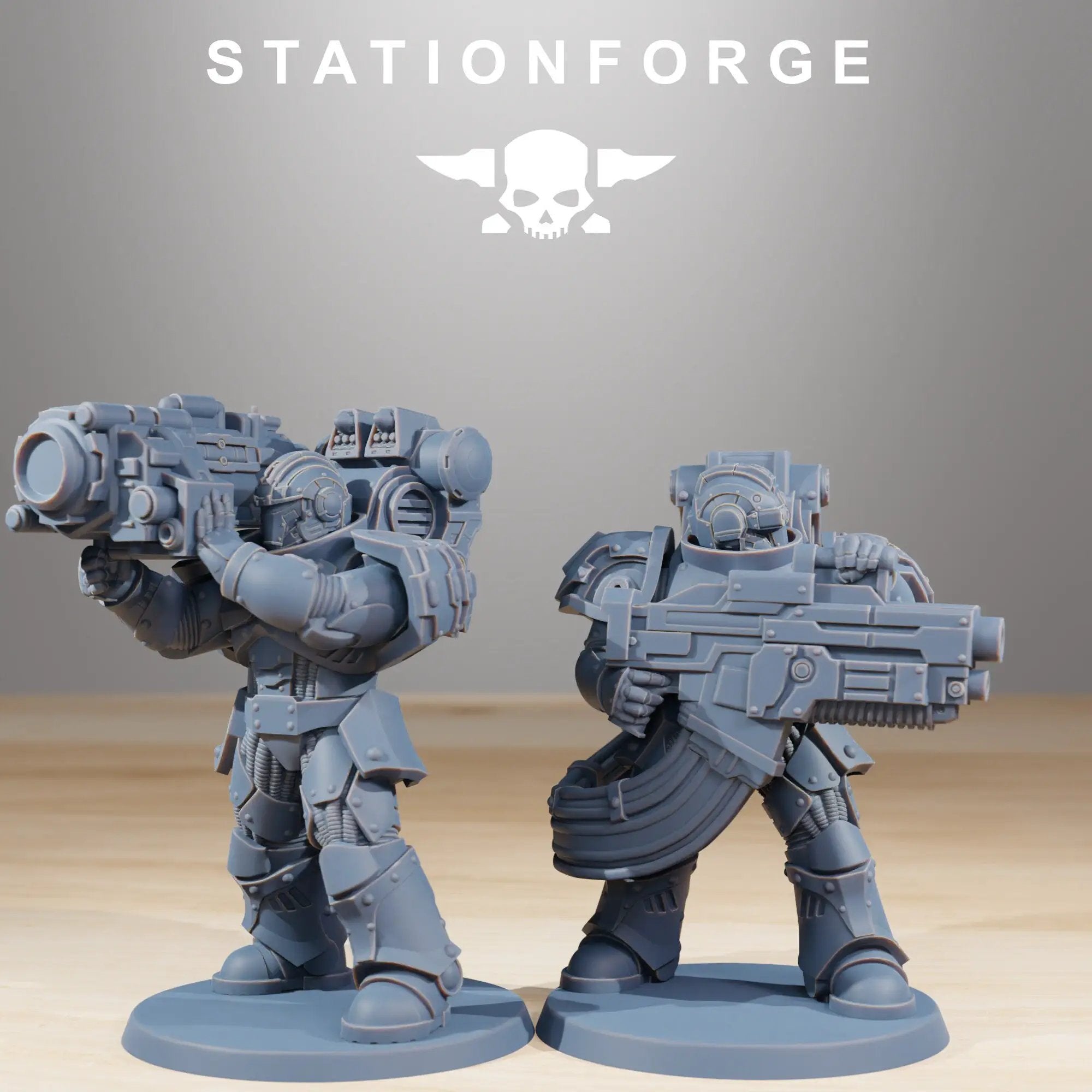 3D printed Socratis Reinforcers by StationForge Miniatures, designed for Last Hope Miniatures tabletop game, shown in detailed close-up.