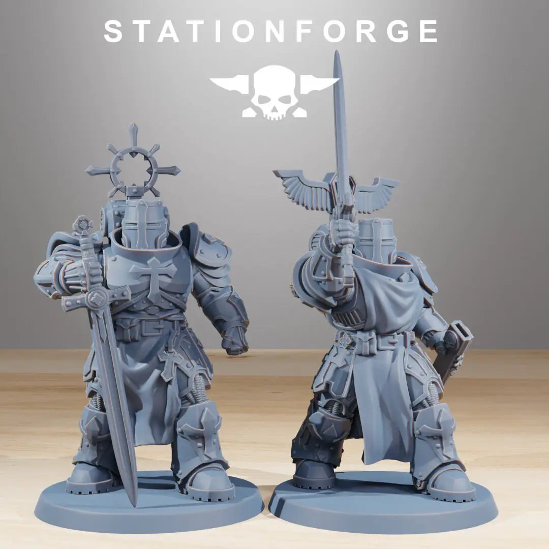Group of ten 3D printed Socratis Zealots miniatures in gray resin by Last Hope Miniatures for StationForge.