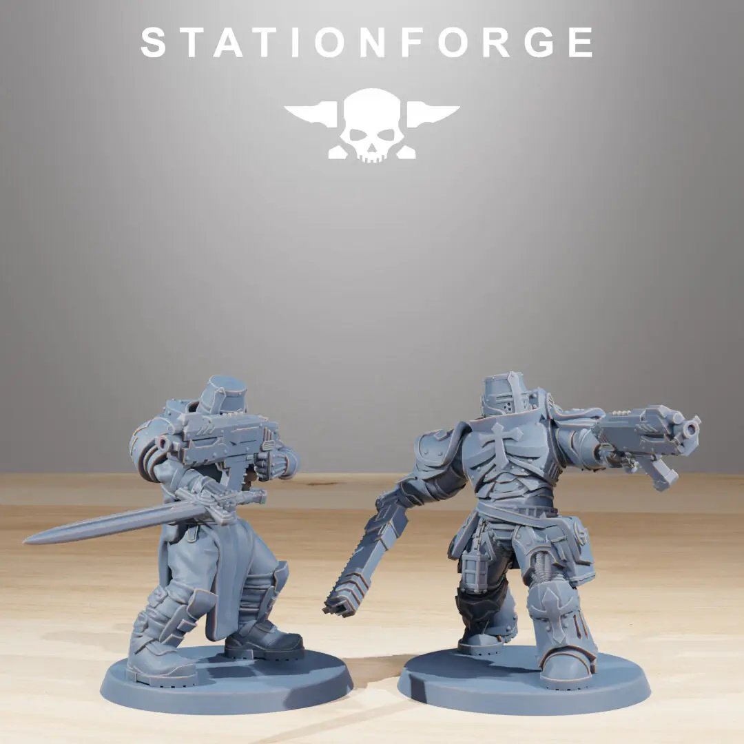 Ten 3D printed Socratis Zealots miniatures by StationForge for Last Hope Miniatures, detailed figures on a plain background.