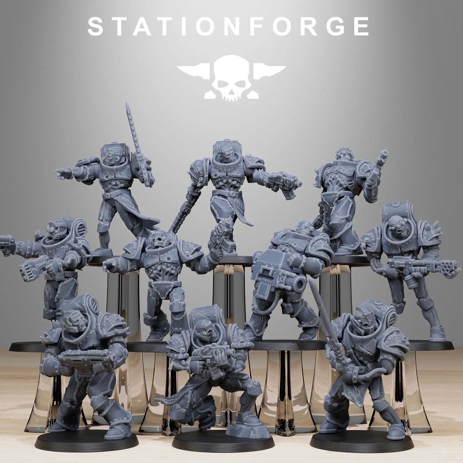 3D printed Socratis Zombies miniatures by Last Hope Miniatures from StationForge Miniatures, featuring detailed zombie figures in a dark setting