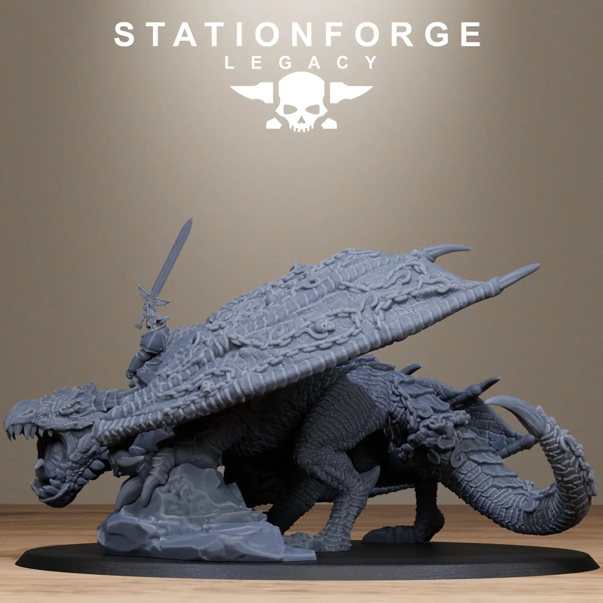 3D printed Solaris Dragon miniature by StationForge Miniatures, detailed fantasy creature from Last Hope Miniatures.