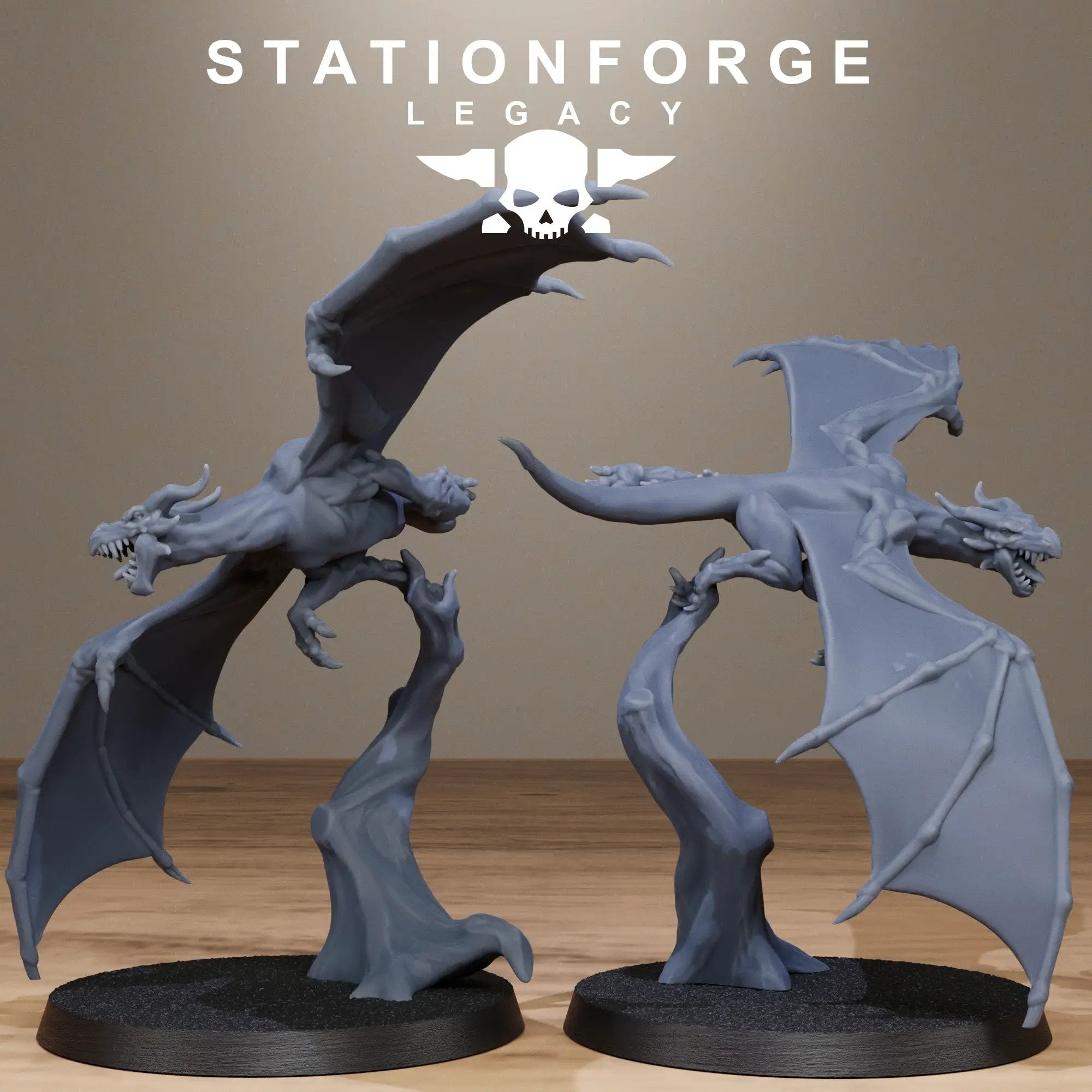 3D printed Solaris Dragon Squad miniatures by StationForge Miniatures, detailed sci-fi dragon figures for tabletop gaming.