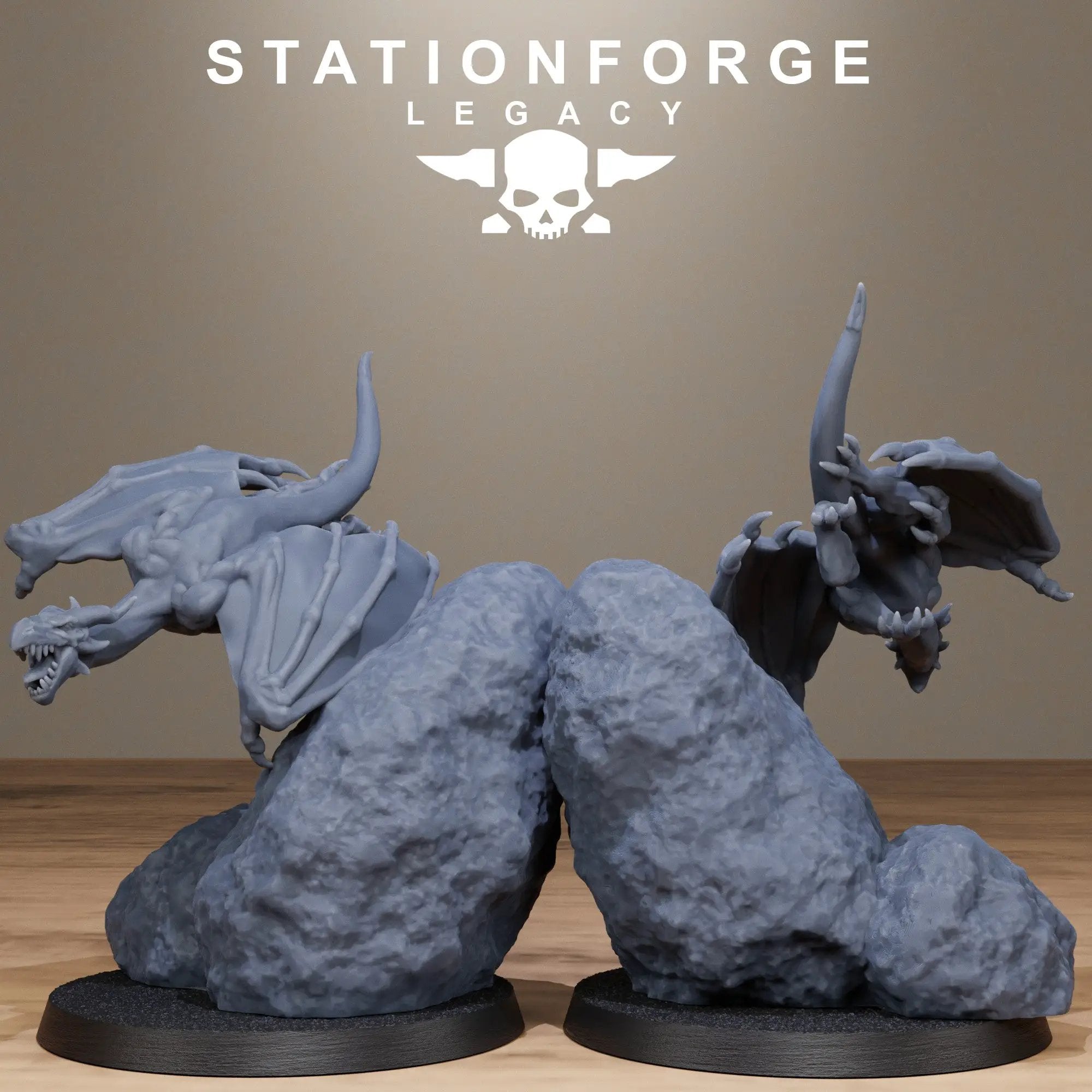 3D printed Solaris Dragon Squad miniatures by StationForge Miniatures, detailed fantasy dragon figures for tabletop gaming.