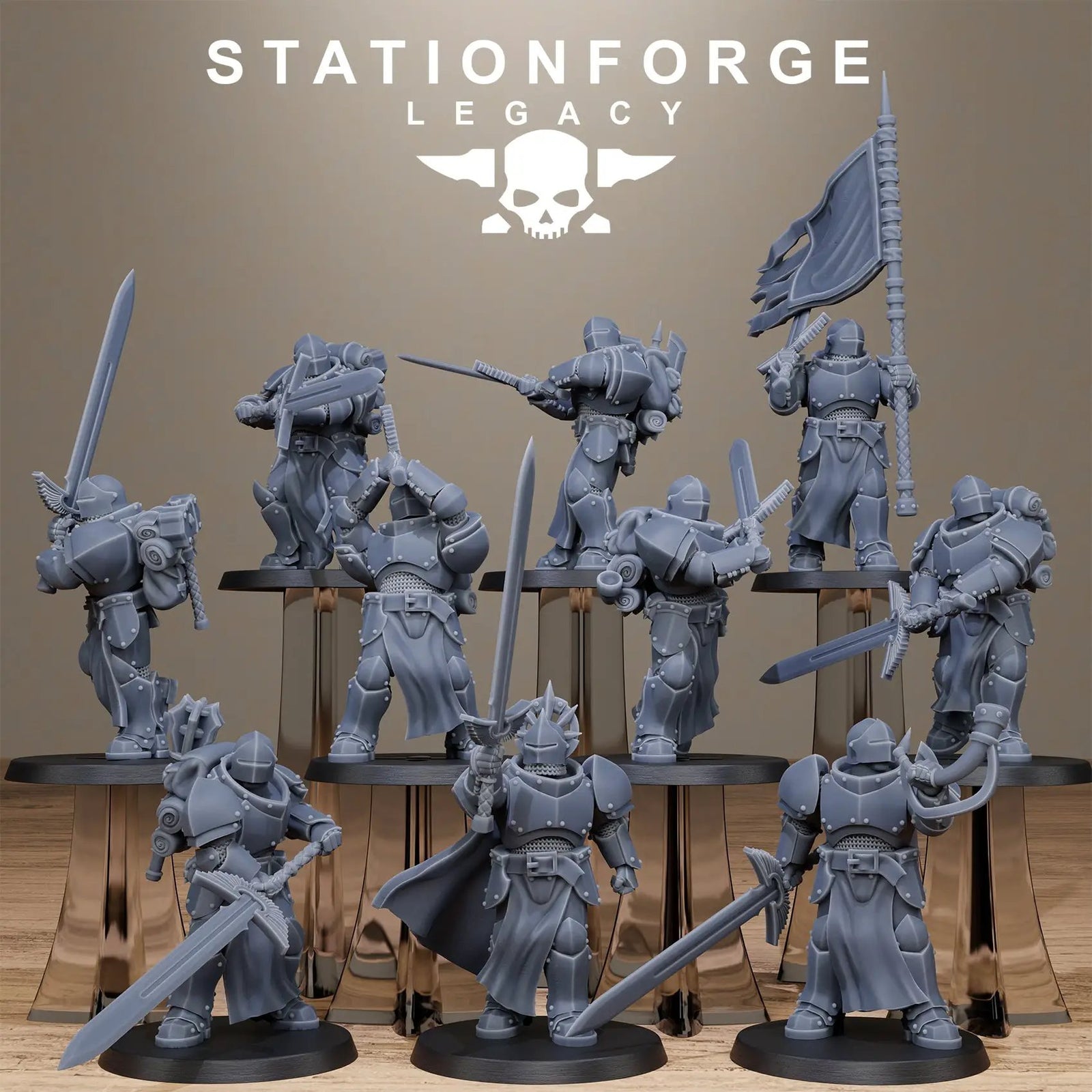 3D printed Solaris Greatswordsmen miniature by Stationforge Miniatures, detailed fantasy soldier with sword and armor.