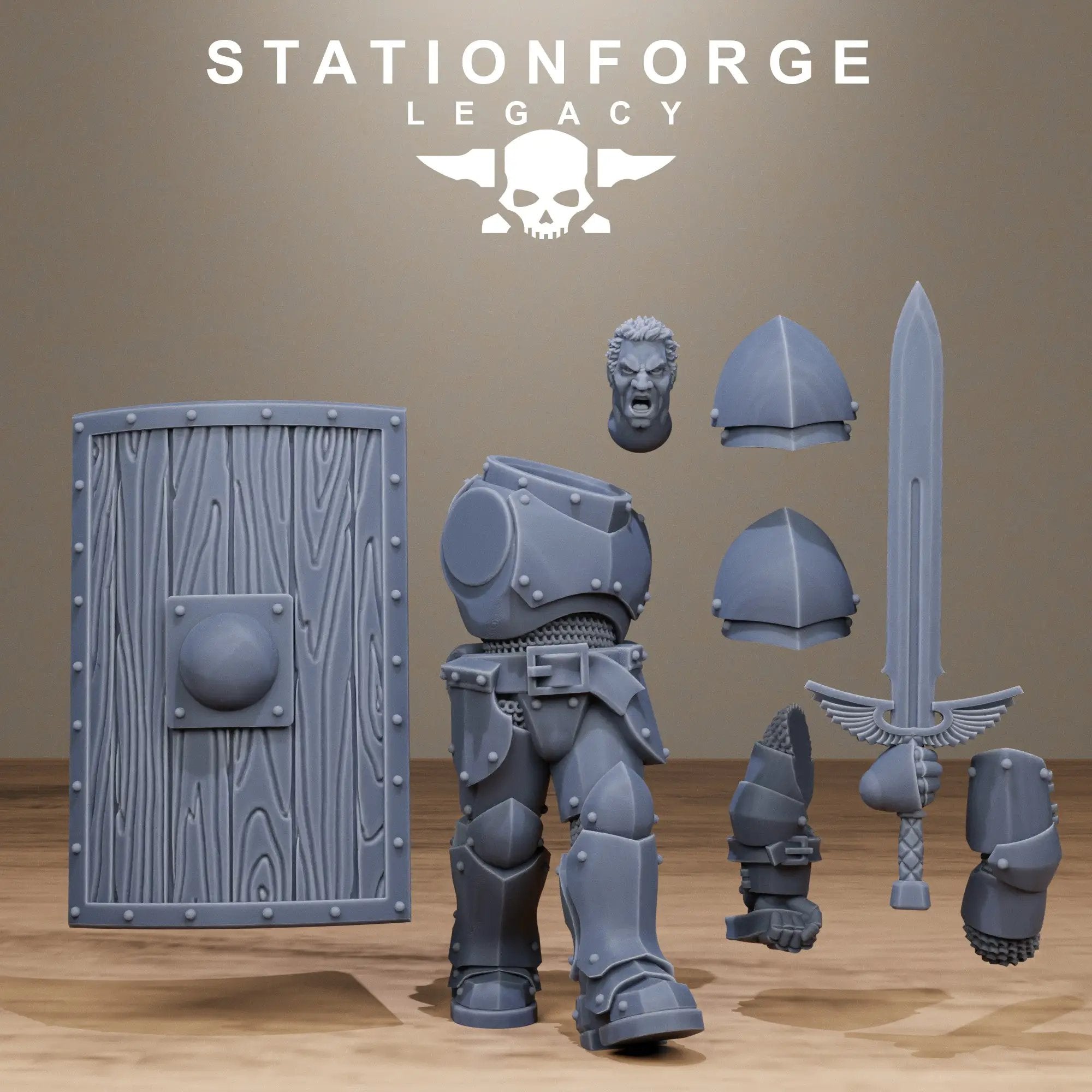 3D printed Solaris Phalanx miniature by StationForge Miniatures, detailed sci-fi robot figure with armored design.