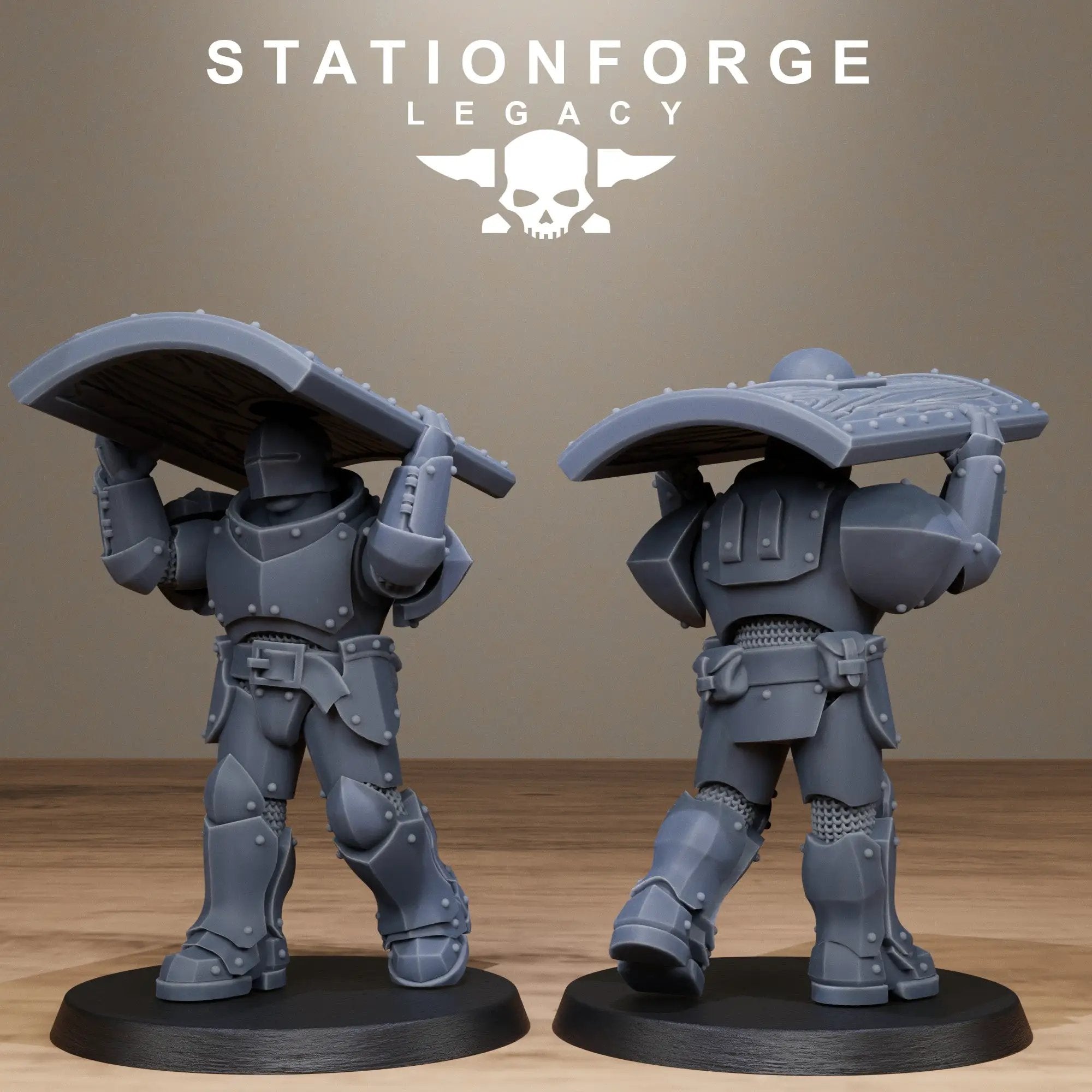 3D printed Solaris Phalanx miniature by StationForge Miniatures, detailed sci-fi model in gray resin with intricate armor design.
