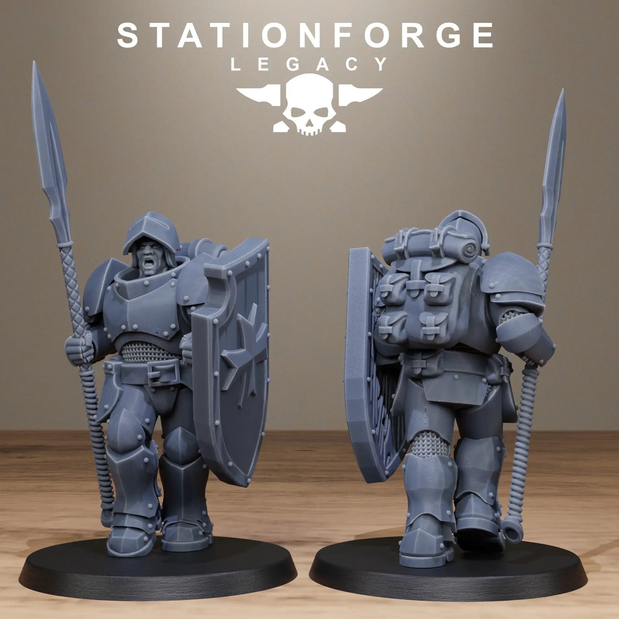 3D printed Solaris Spearmen miniatures by Stationforge Miniatures, detailed models for tabletop gaming, painted with intricate armor and weapons.