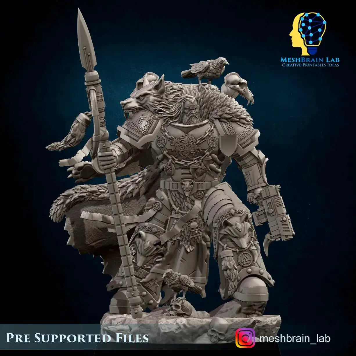 3D printed Sons of the Aesir Chapter Lord miniature by Meshbrain Labs, detailed sci-fi space marine figure by Last Hope Miniatures