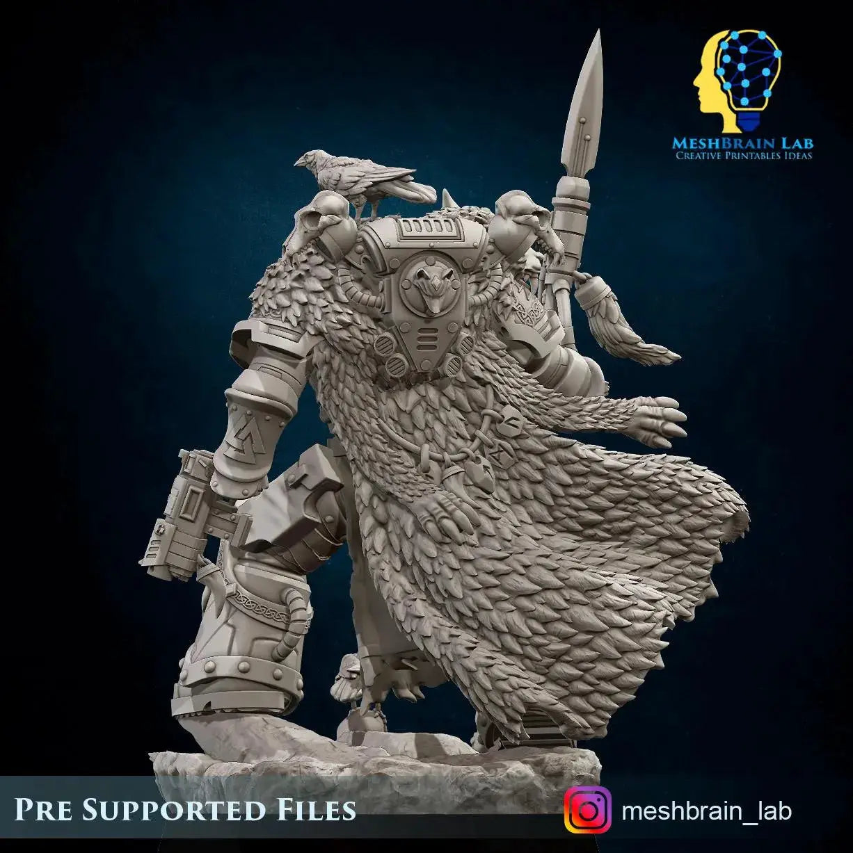 3D printed Sons of the Aesir Chapter Lord miniature by Meshbrain Labs for Last Hope Miniatures, detailed fantasy tabletop figure.