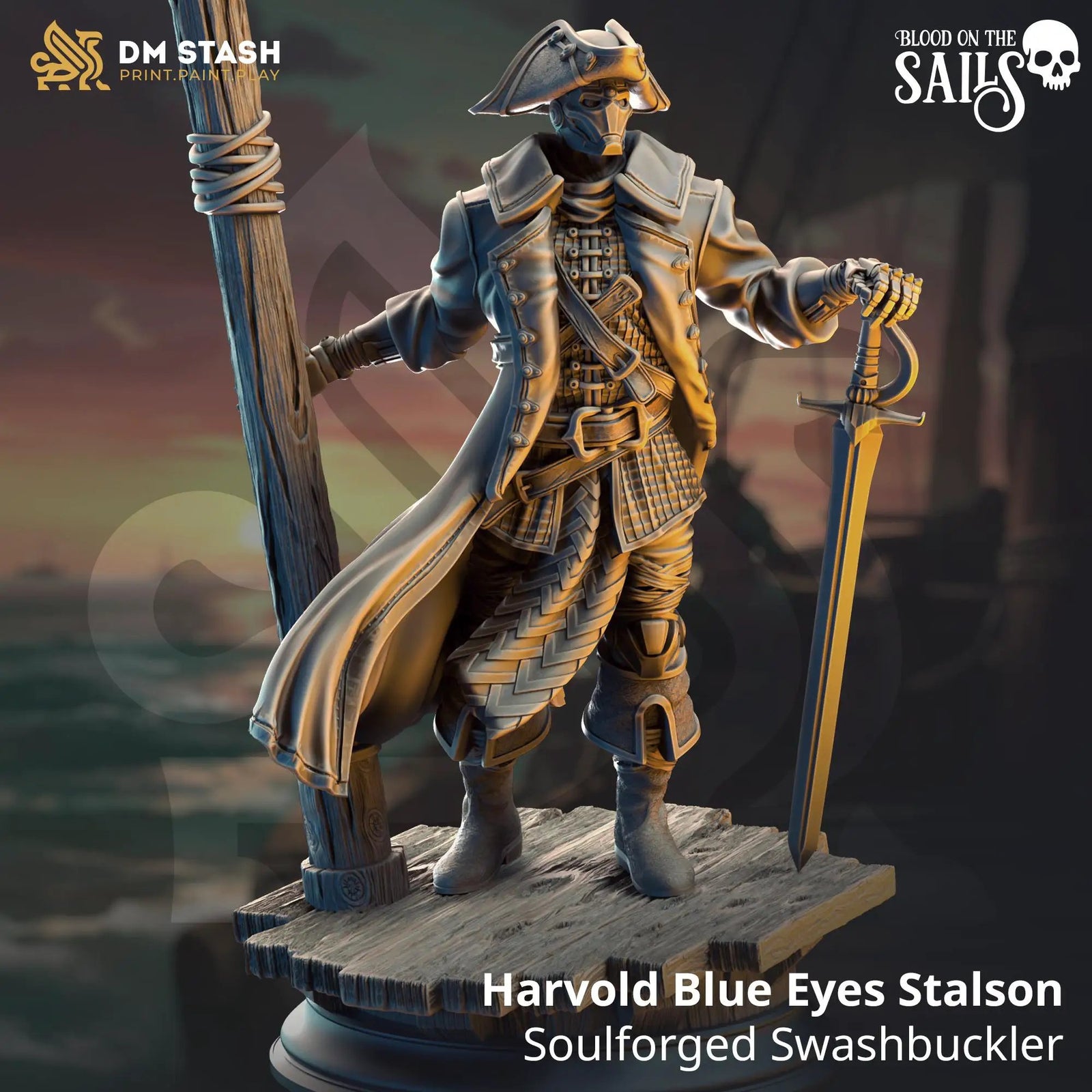 3D printed Soulforged Swashbuckler miniature by Last Hope Miniatures, detailed fantasy figure with sword and armor.