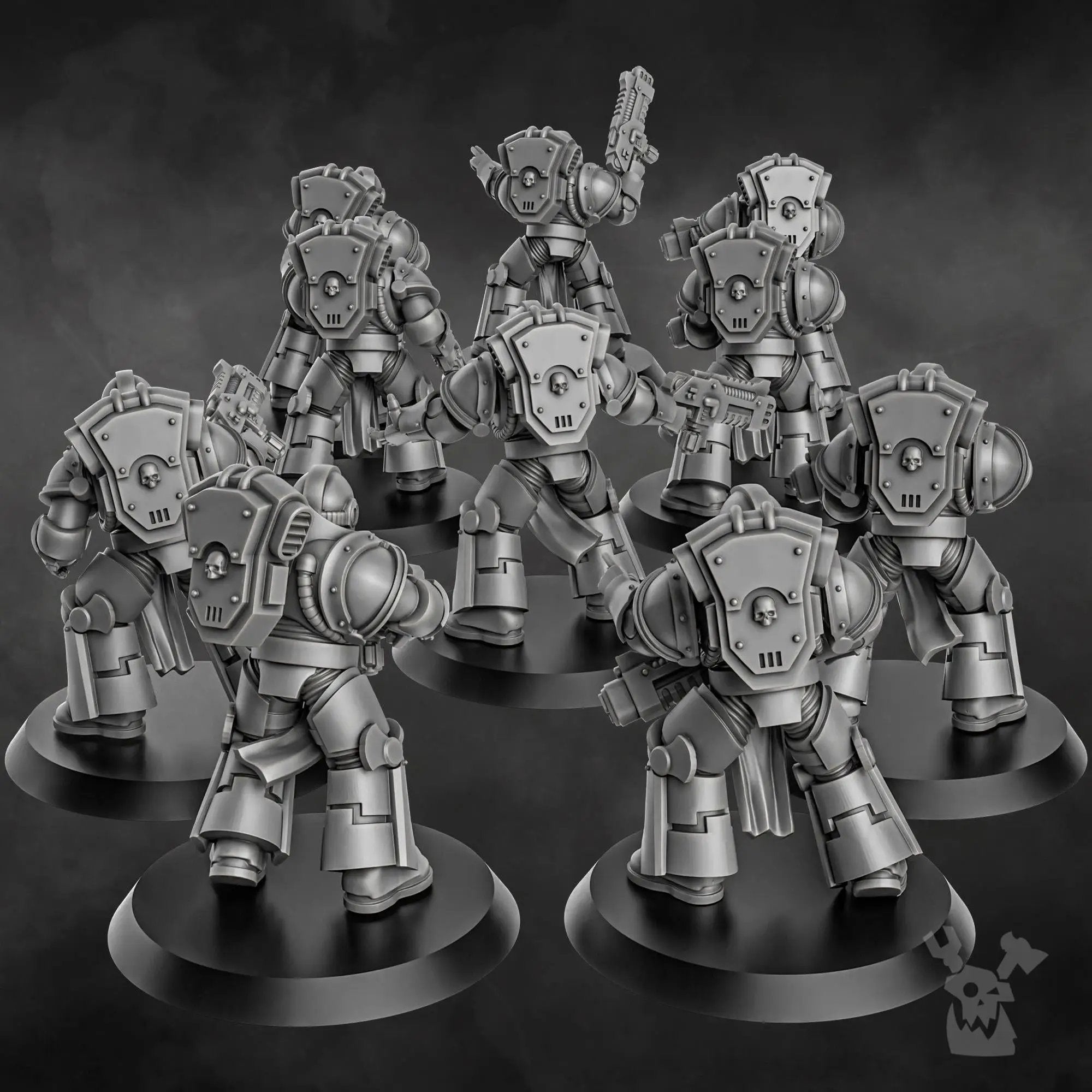 3D printed Space Knight Pulsarum Squad by Last Hope Miniatures, featuring detailed futuristic armor and weaponry.