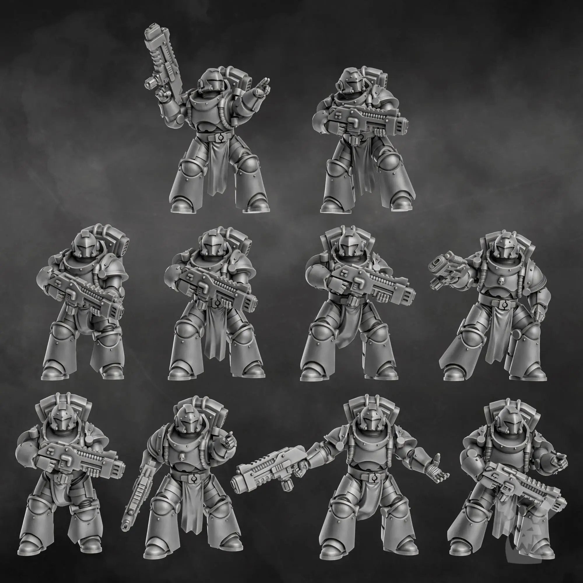 3D printed Space Knight Pulsarum Squad by Last Hope Miniatures, detailed miniature figures with armor and weapons for tabletop gaming.