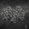 3D printed Space Knight Storm Squad with jetpacks by DakkaDakka Miniatures, featuring armored figures in space combat gear.