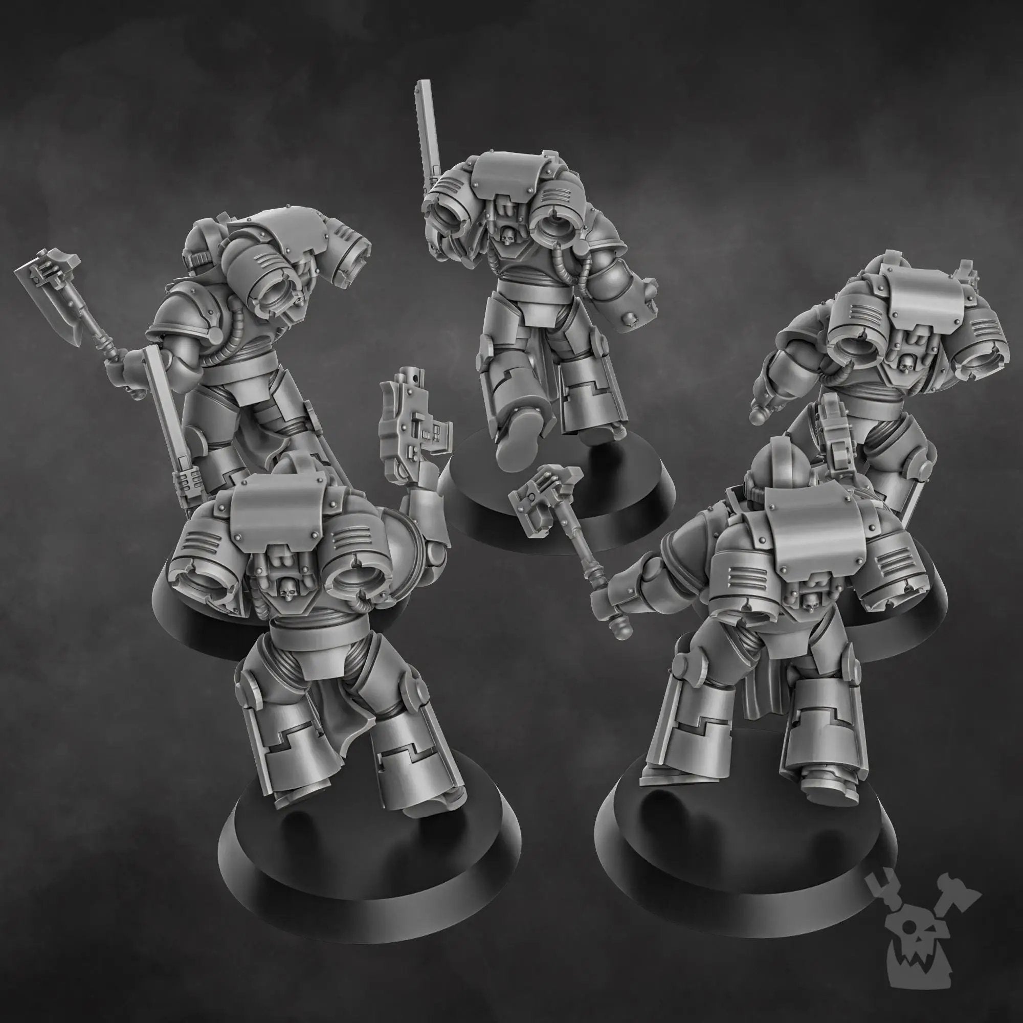3D printed Space Knight Storm Squad with jetpacks from DakkaDakka Miniatures, featuring armored figures ready for battle.
