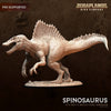 3D printed Spinosaurus miniature by Dark Gods Miniatures, detailed dinosaur model with textured surface and dynamic pose.