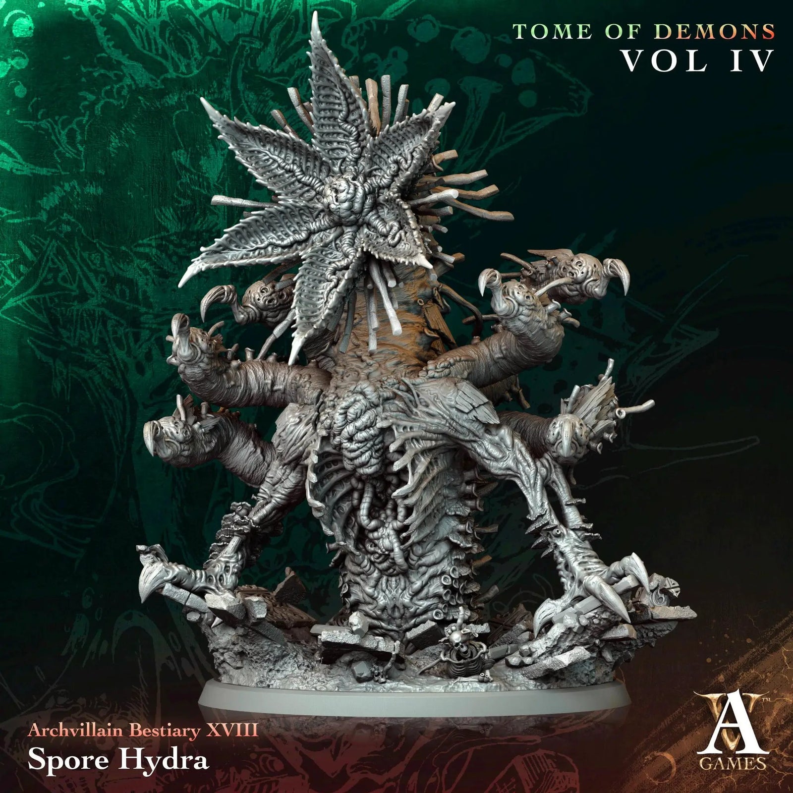3D printed Spore Hydra miniature by Last Hope Miniatures for Archvillain Games, showcasing detailed organic textures and intricate design.