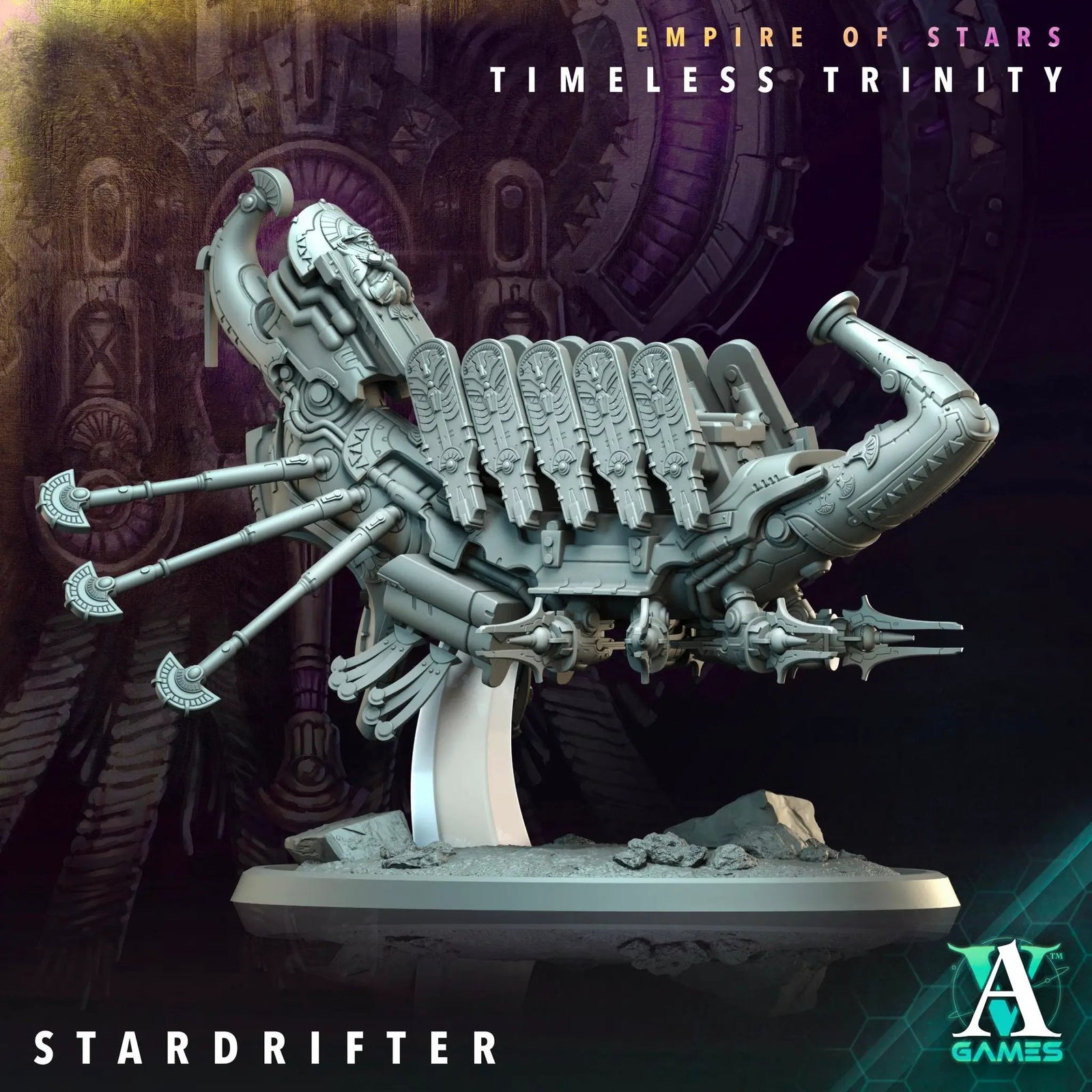 3D printed Stardrifter miniature by Last Hope Miniatures for Archvillain Games, featuring detailed sci-fi design and intricate surface textures.
