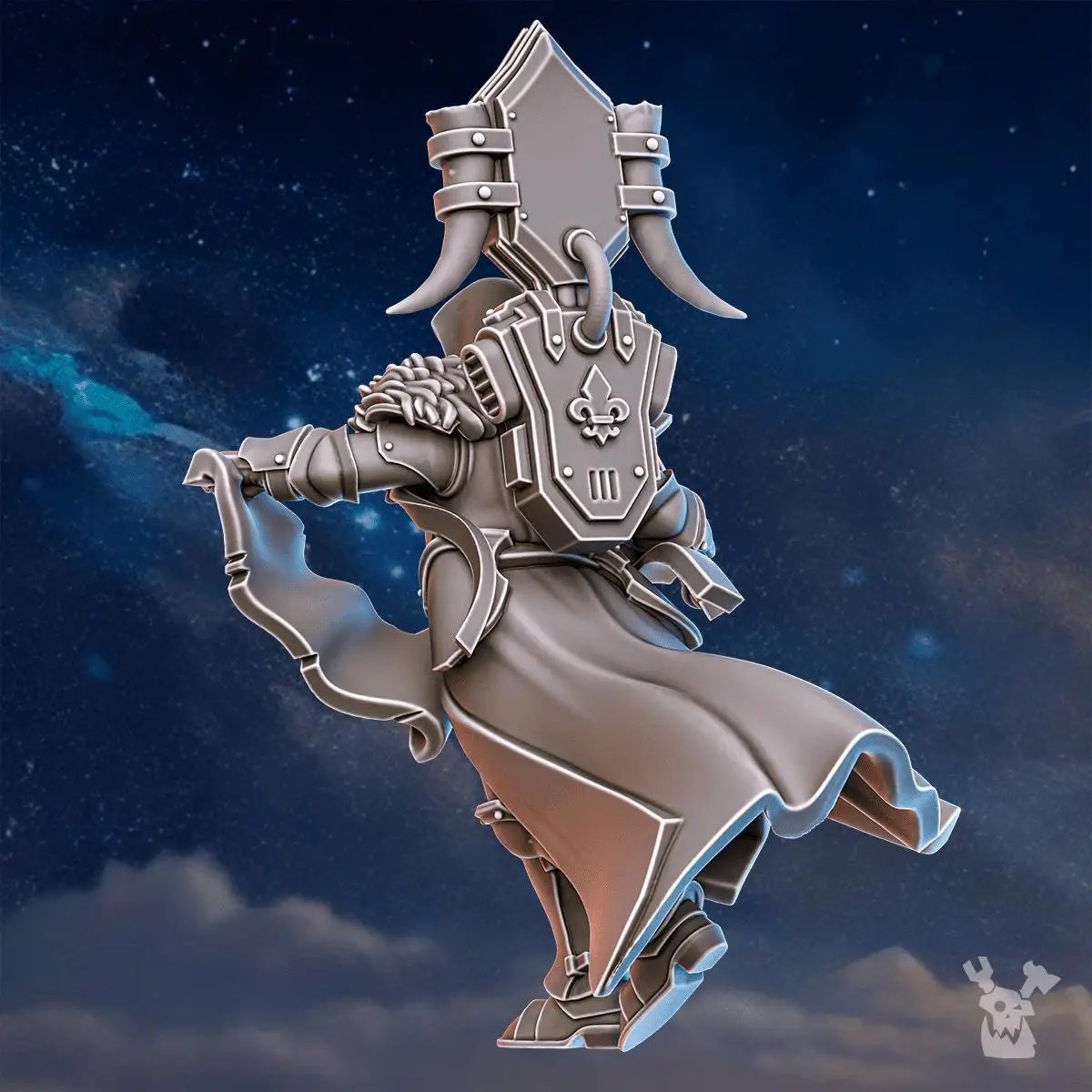 3D printed Stormpride Sisters Caller by Last Hope Miniatures, showing detailed miniature with intricate armor and weapon design.