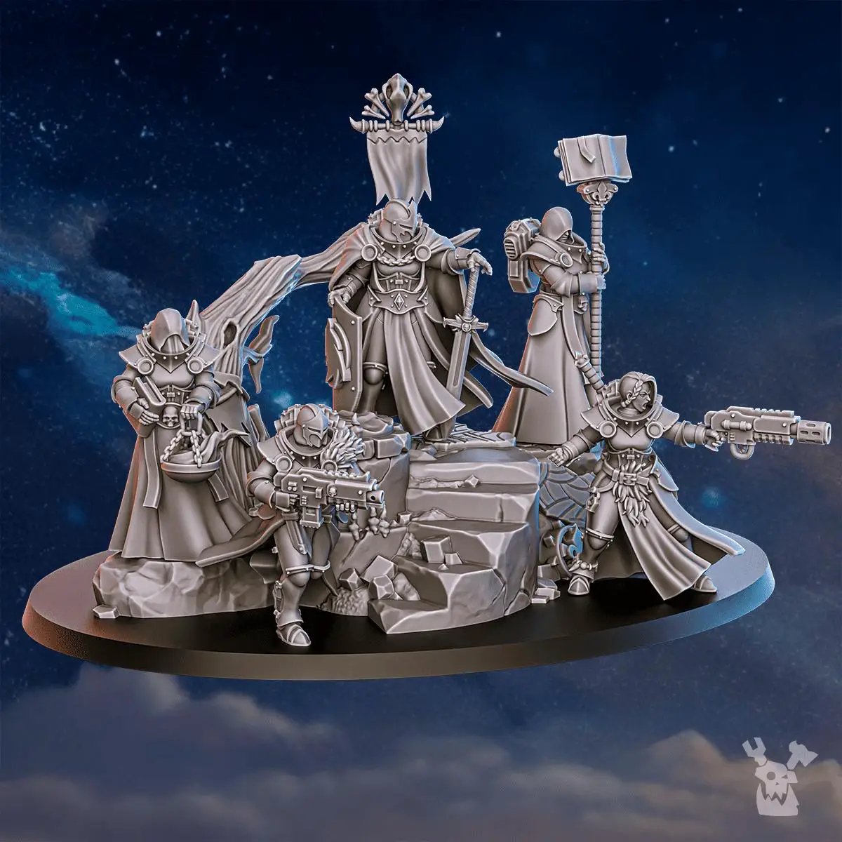 3D printed Stormpride Sisters diorama by Last Hope Miniatures, featuring detailed miniature figures in dynamic poses.